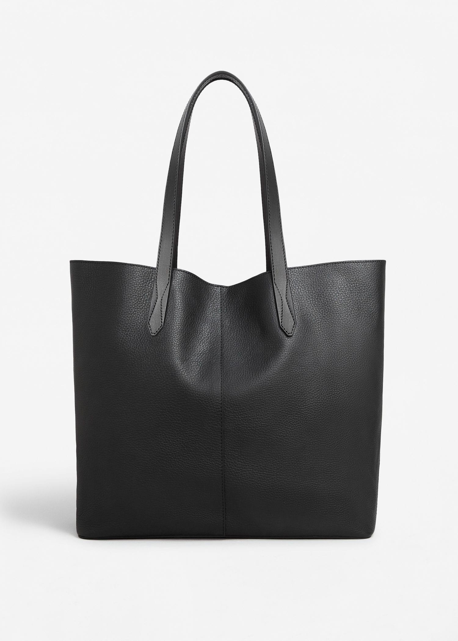 Mango Leather Shopper Bag in Black | Lyst