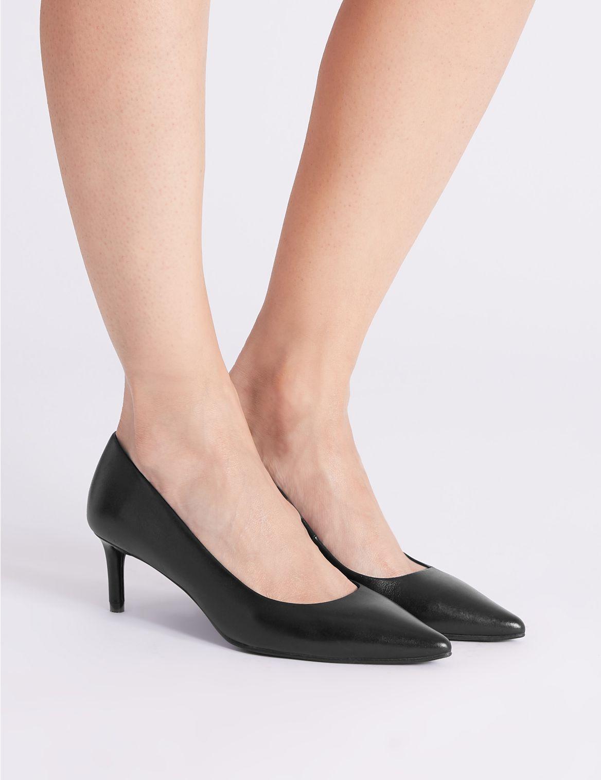 Marks Spencer Leather Kitten Heel Court Shoes Black Lyst