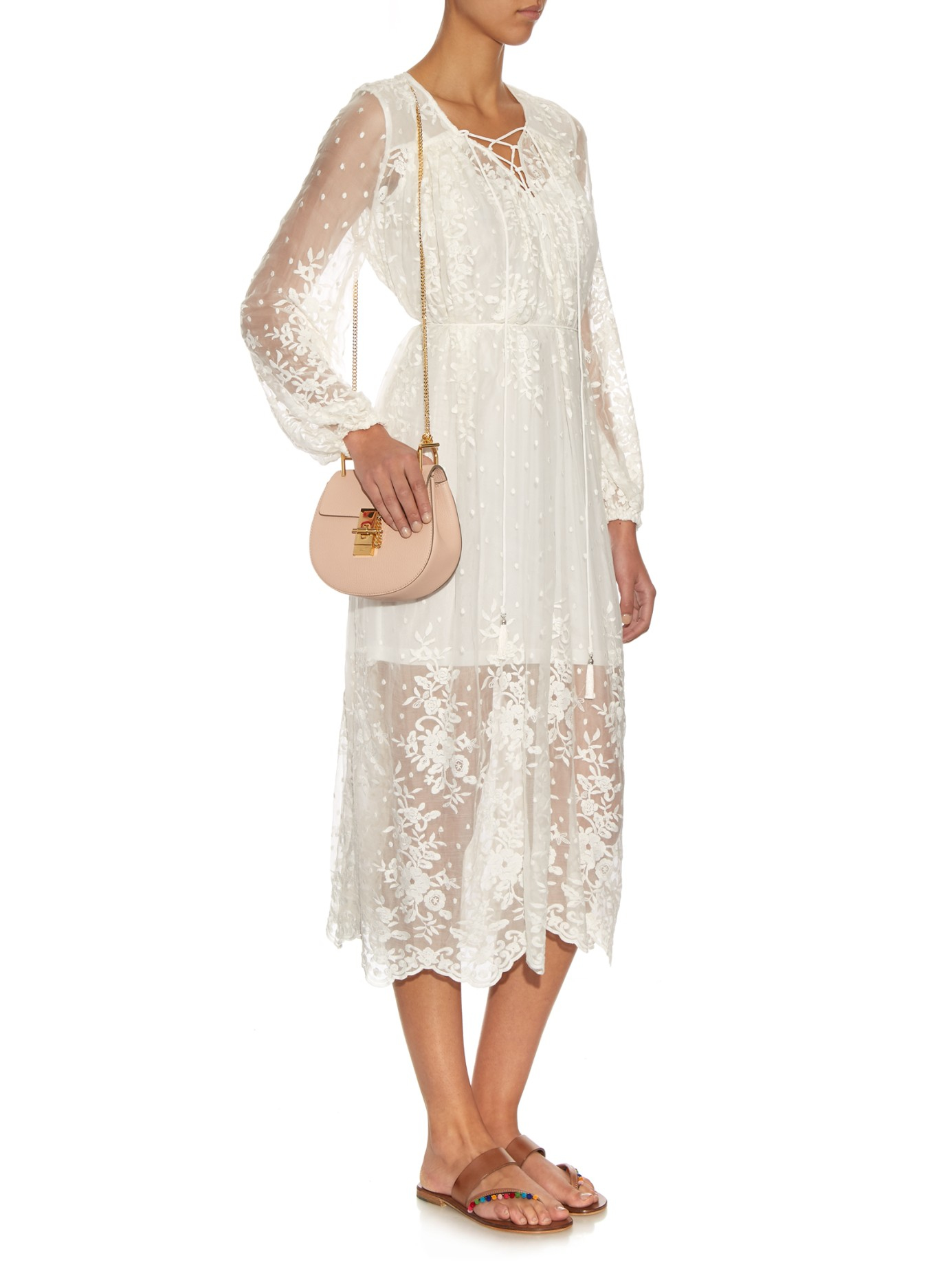 Zimmermann Roza Embroidered Silk-georgette Midi Dress in White | Lyst