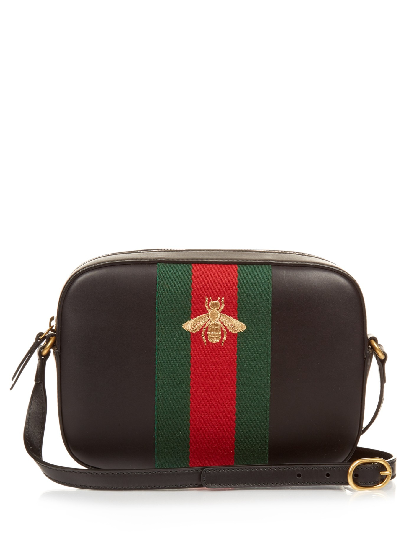 Gucci Line Bee-Embroidered Leather Cross-Body Bag in Blue - Lyst
