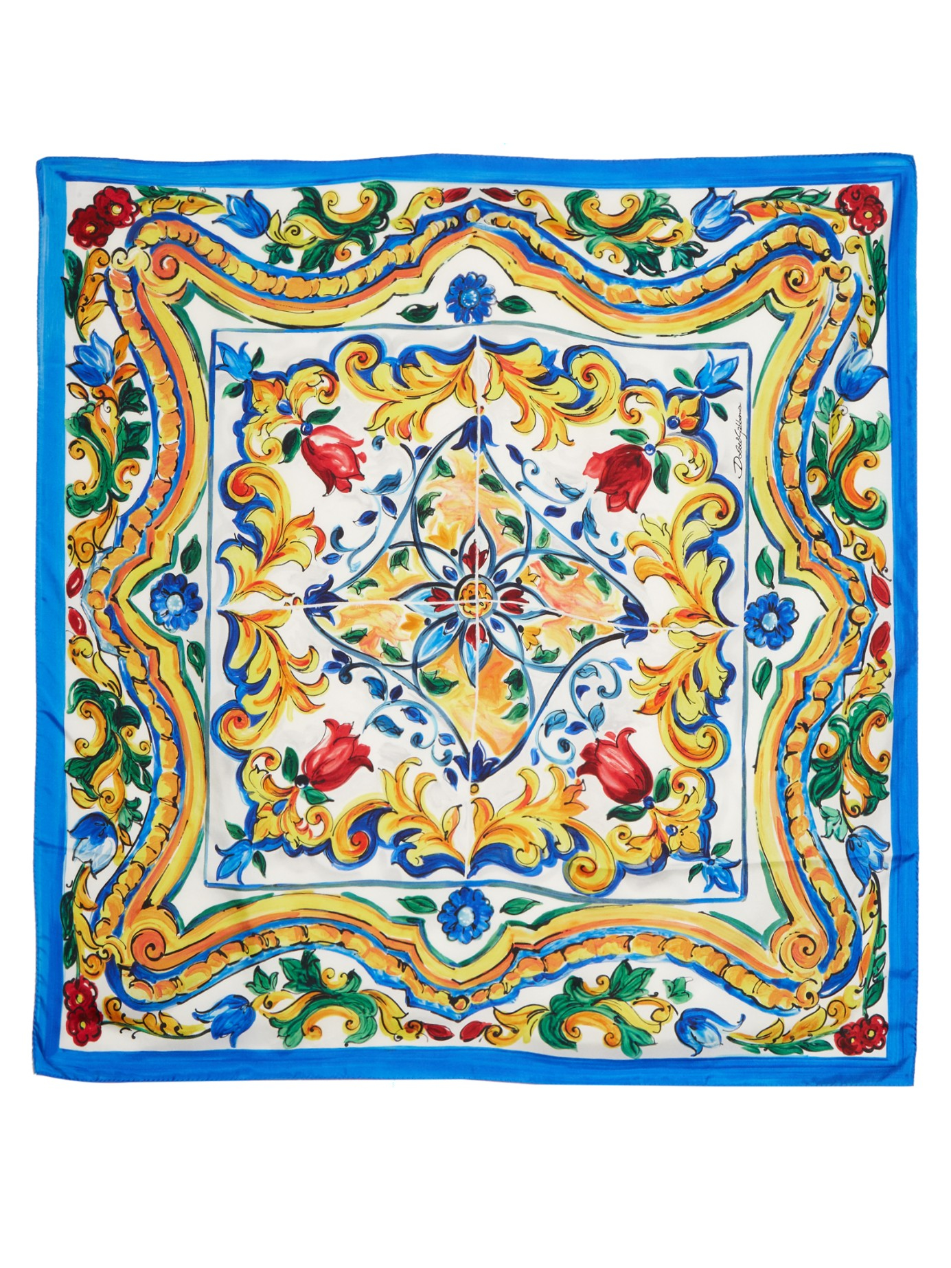 Lyst - Dolce & Gabbana Majolica-print Silk-twill Scarf in Blue