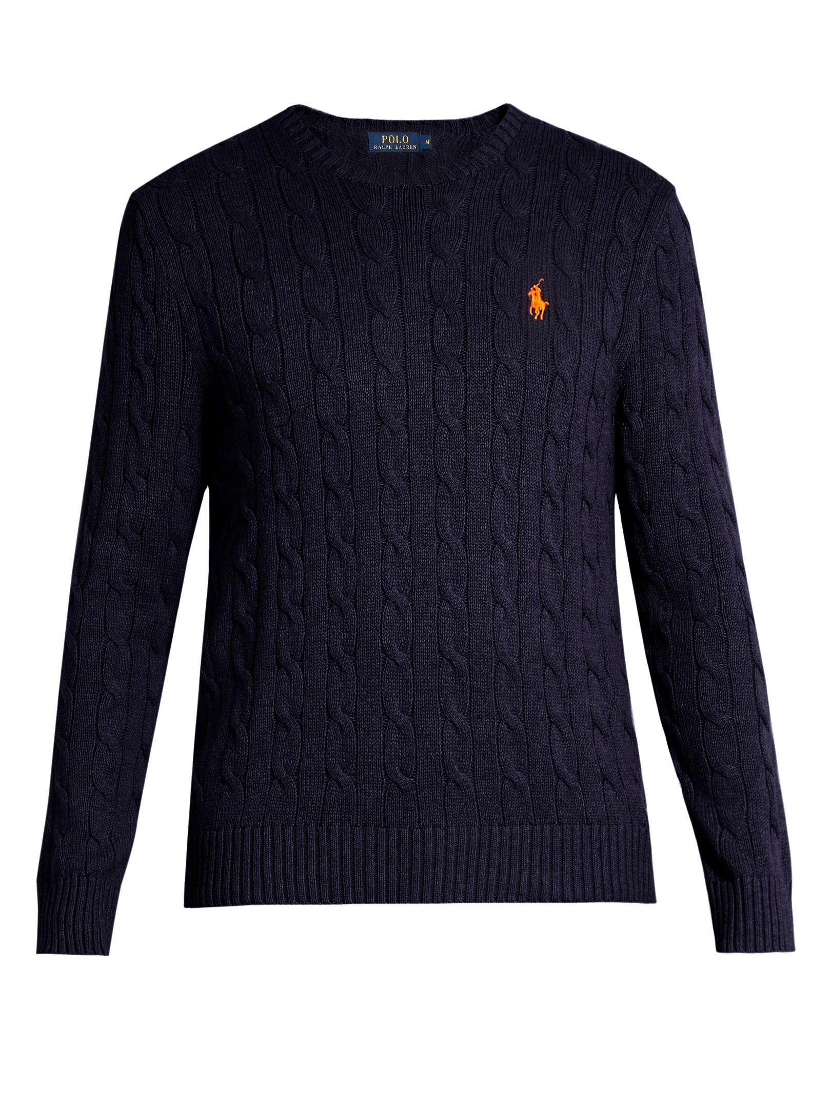 Lyst - Polo ralph lauren Crew-neck Cable-knit Cotton Sweater in Blue ...