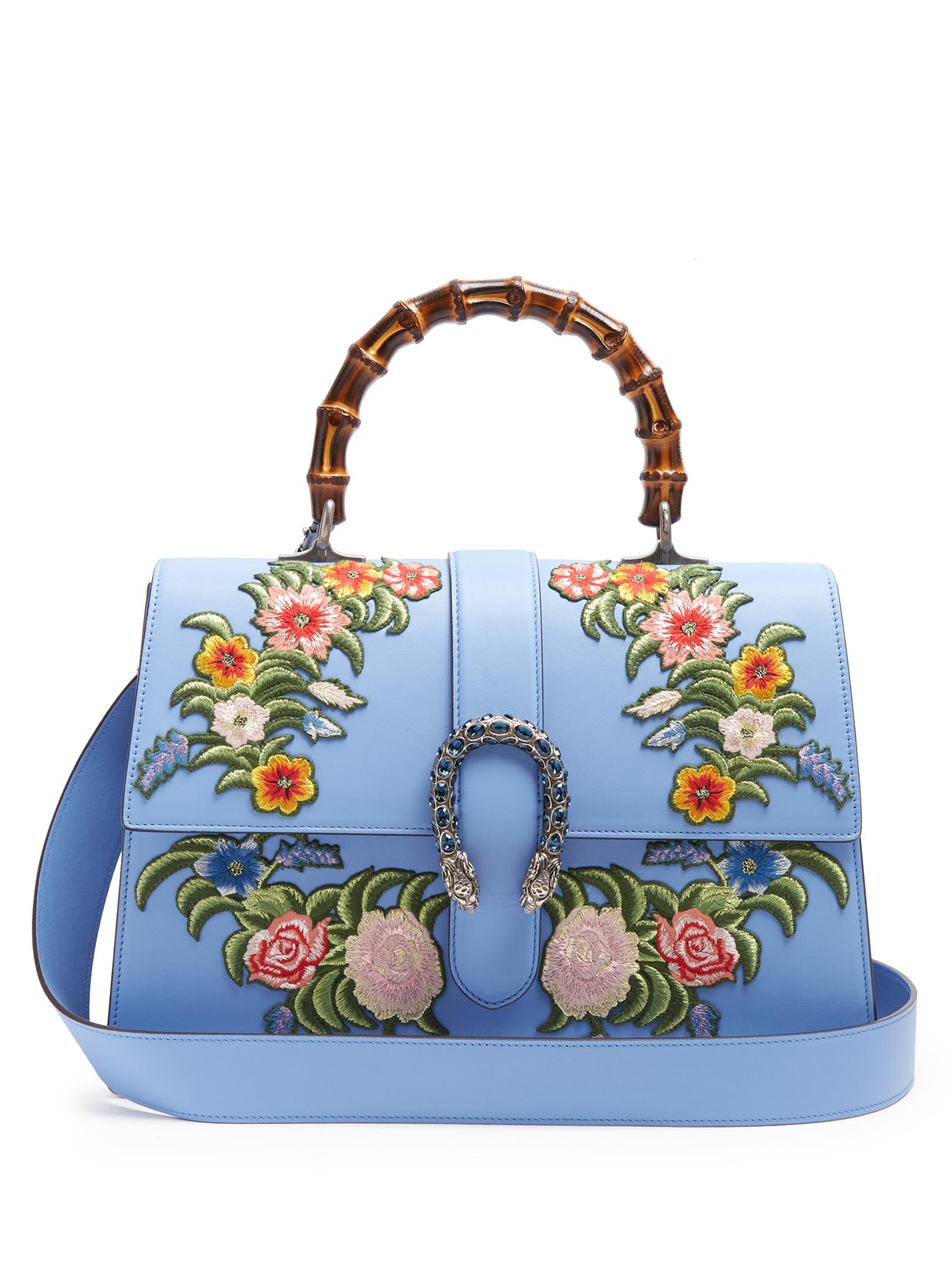Gucci Dionysus Large Floral-embroidered Leather Tote in Blue | Lyst