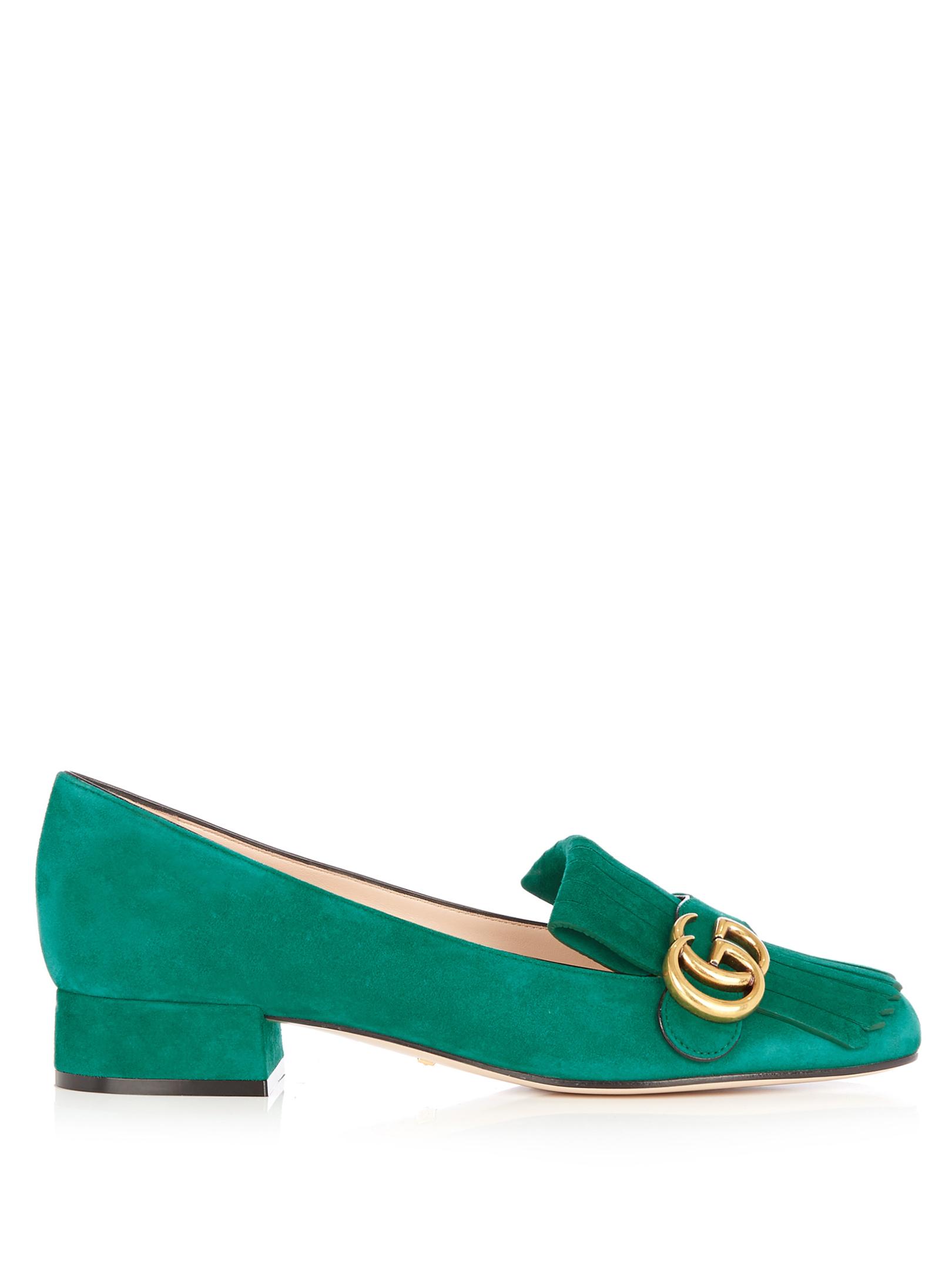 Lyst - Gucci Marmont Fringed Suede Loafers in Green