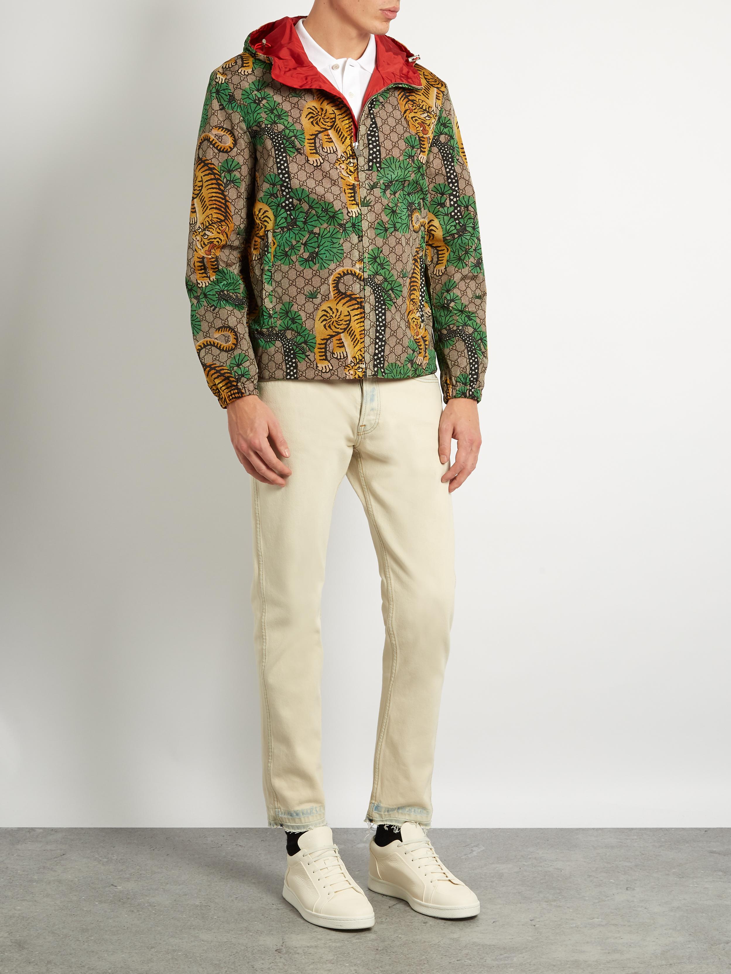 Lyst - Gucci Tiger-print Hooded Jacket in Green for Men