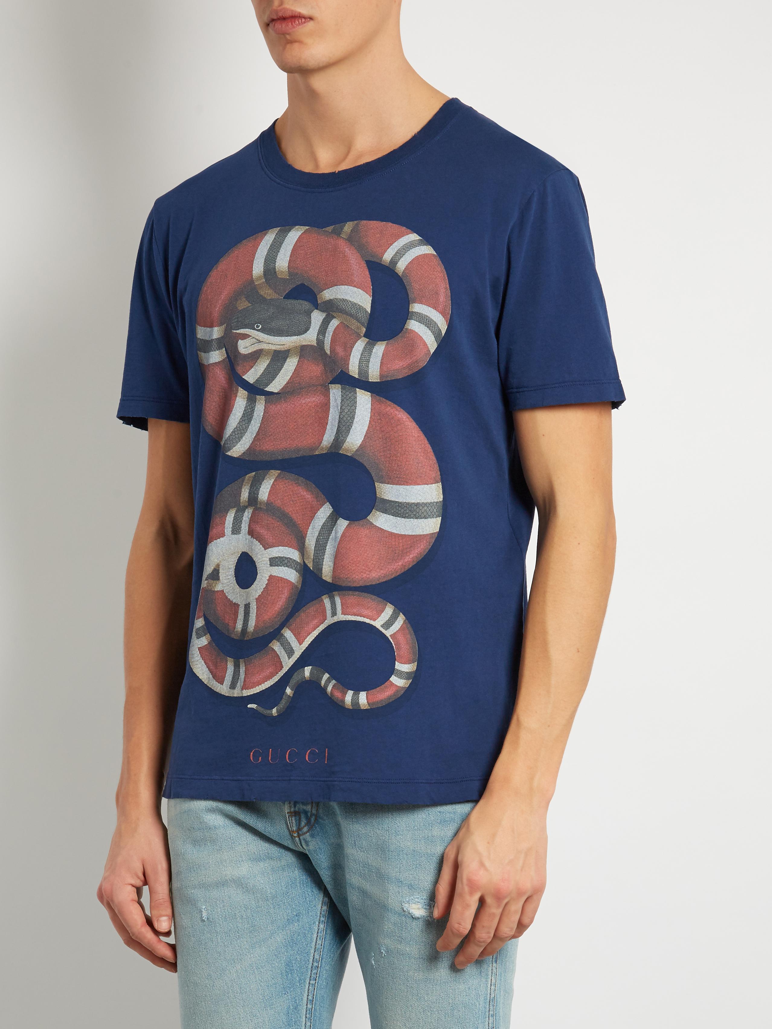 Gucci Cotton Snake Print T-shirt in Blue for Men - Lyst