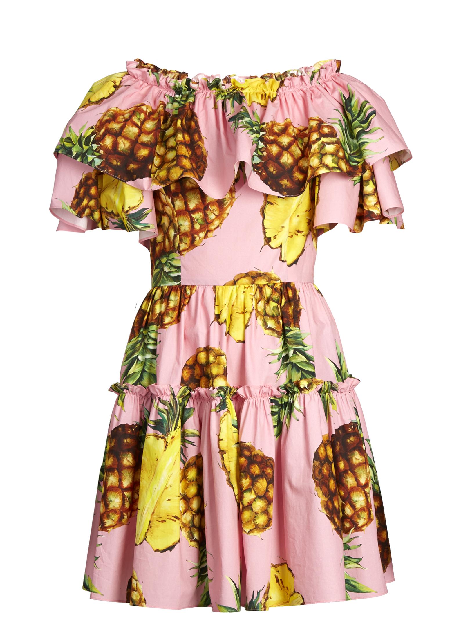 Dolce & gabbana Pineappleprint Ruffledpanel Cotton Dress in Pink Lyst