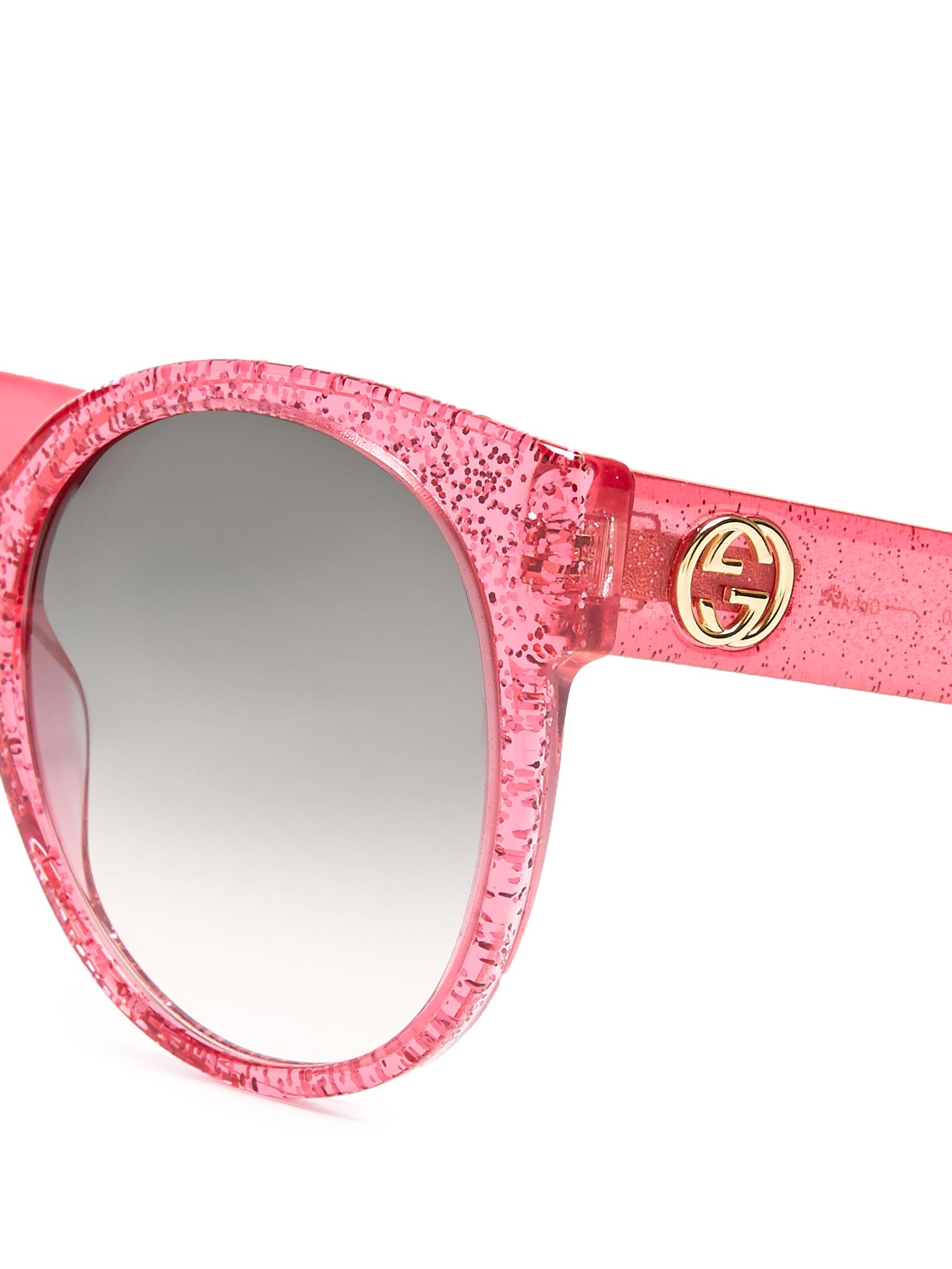 Gucci Round Frame Glitter Acetate Sunglasses In Pink Lyst