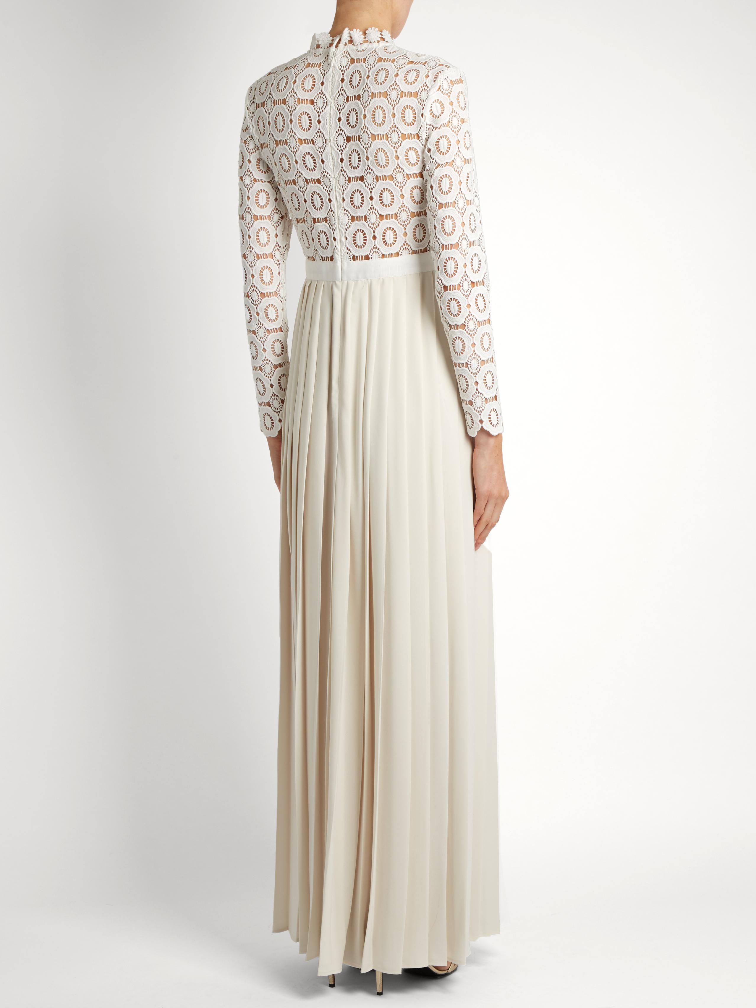 Self-Portrait Long-sleeved Lace And Crepe Maxi Dress in White - Lyst