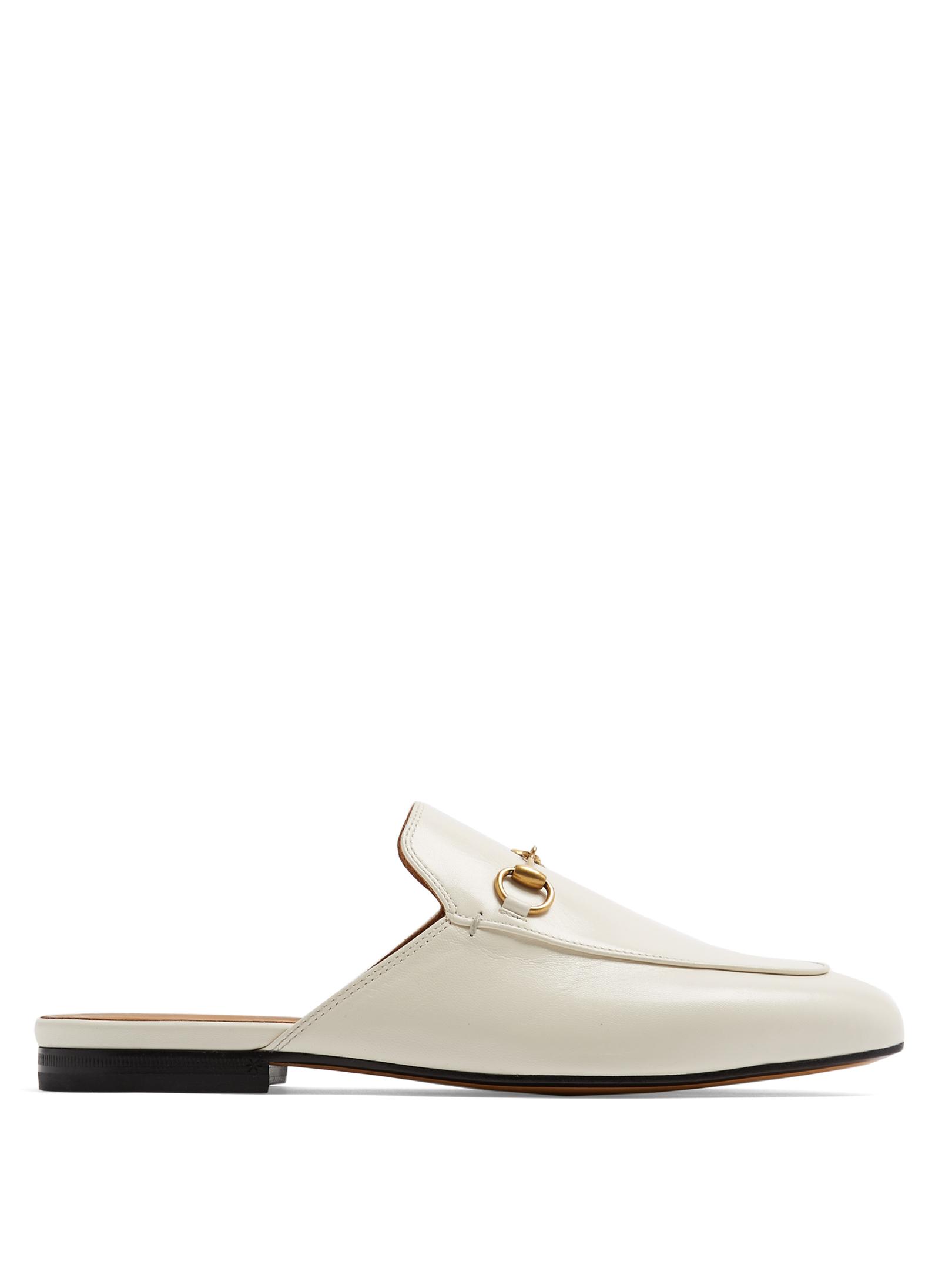 Lyst - Gucci Princetown Leather Backless Loafers in White - Save 5%