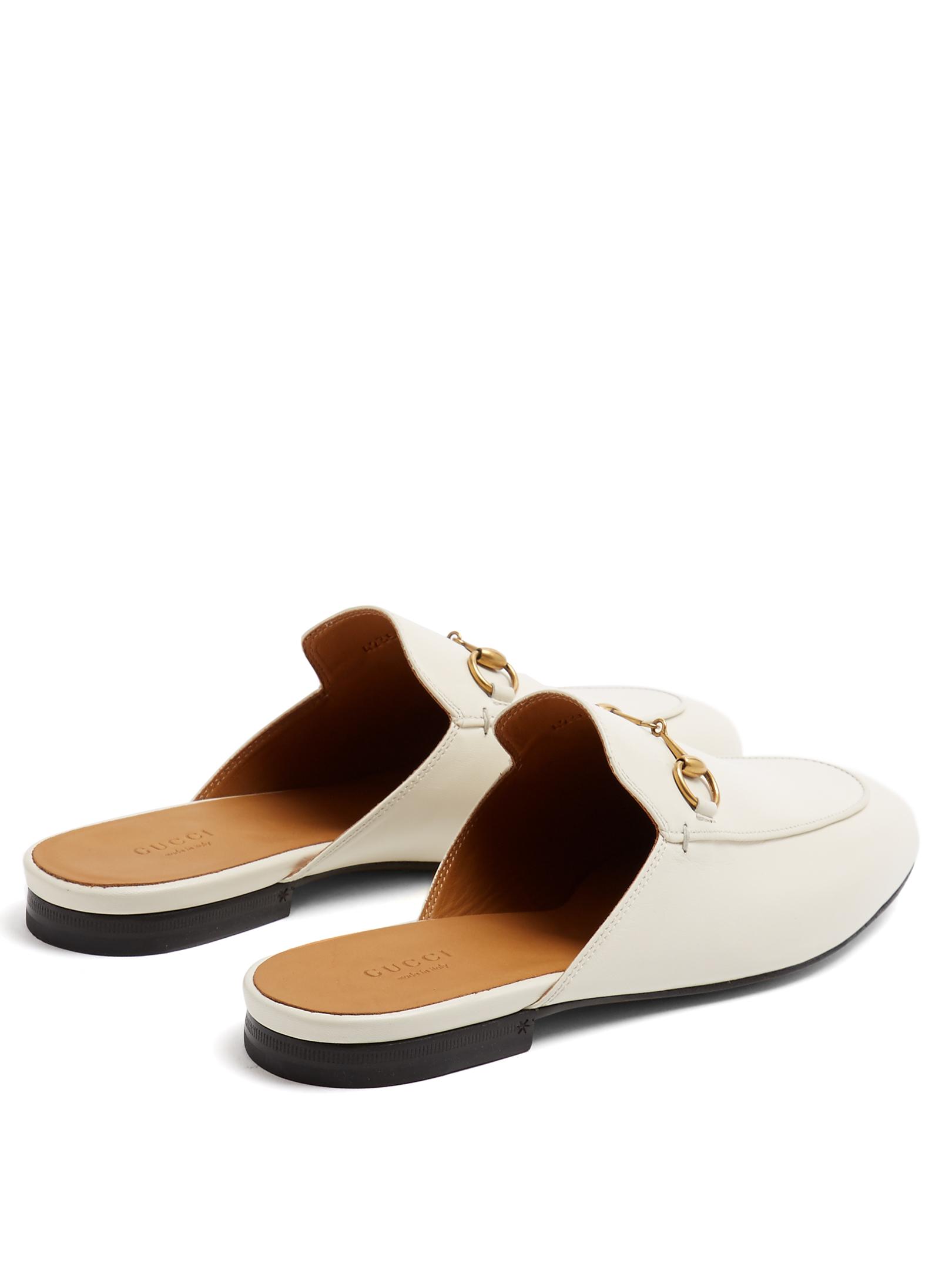 Gucci Princetown Leather Backless Loafers in White | Lyst