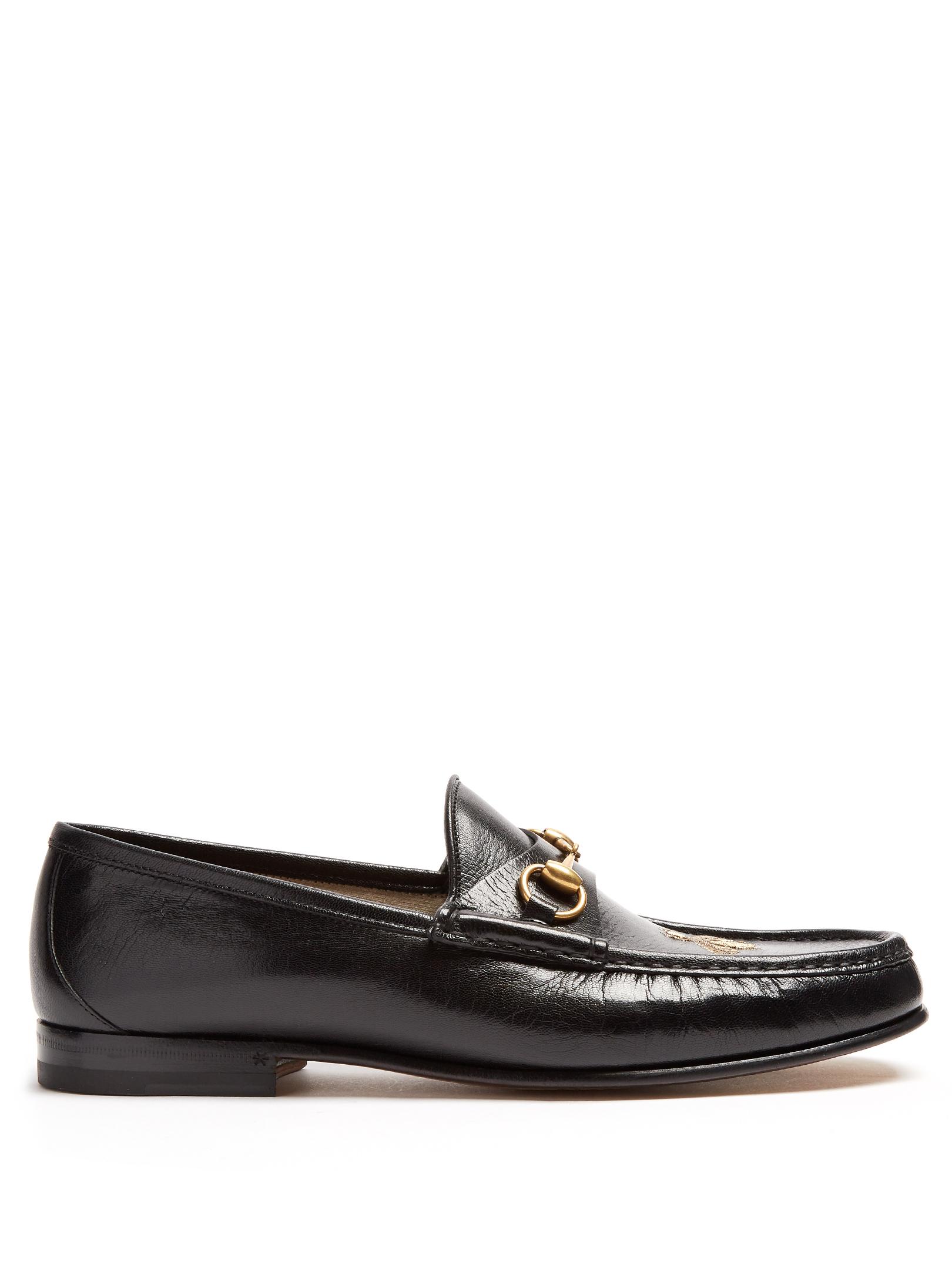 Gucci Roos Bee-embroidered Leather Loafers in Black for Men | Lyst