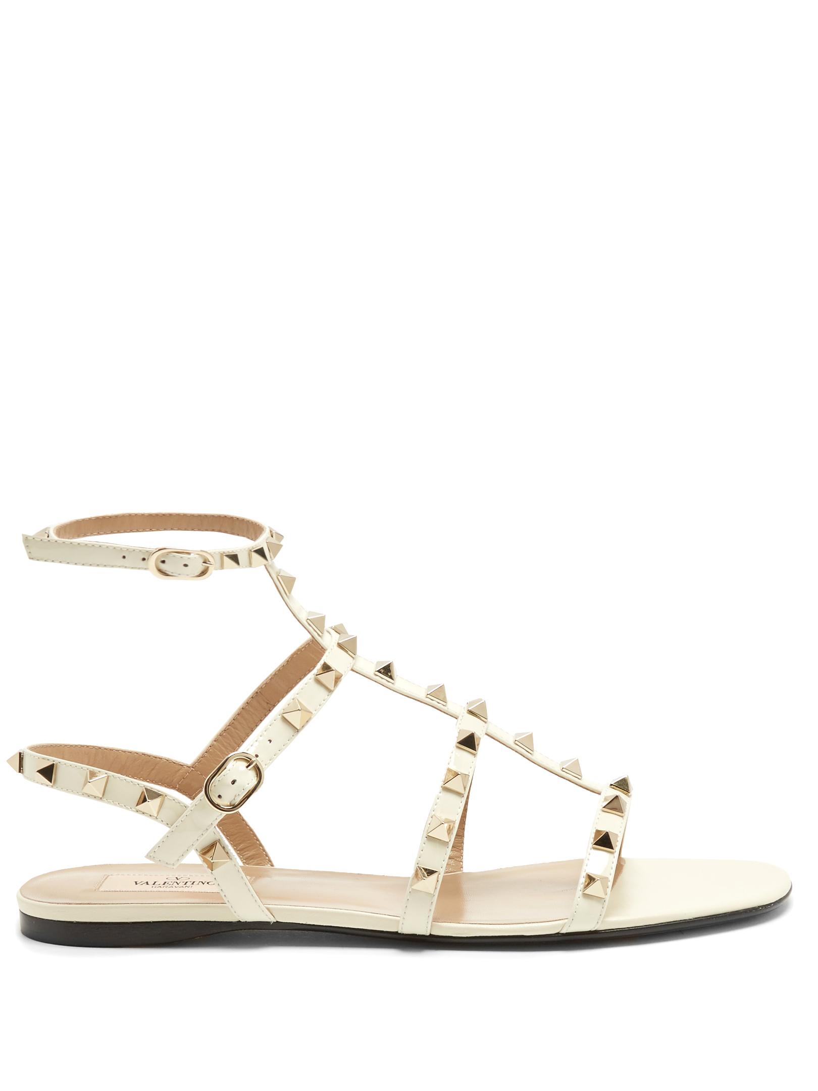 Lyst - Valentino Rockstud Leather Gladiator Sandals in White