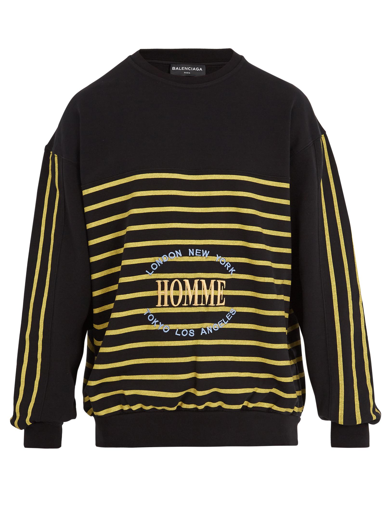 Lyst - Balenciaga Striped-print Homme-embroidered Cotton Sweatshirt in ...