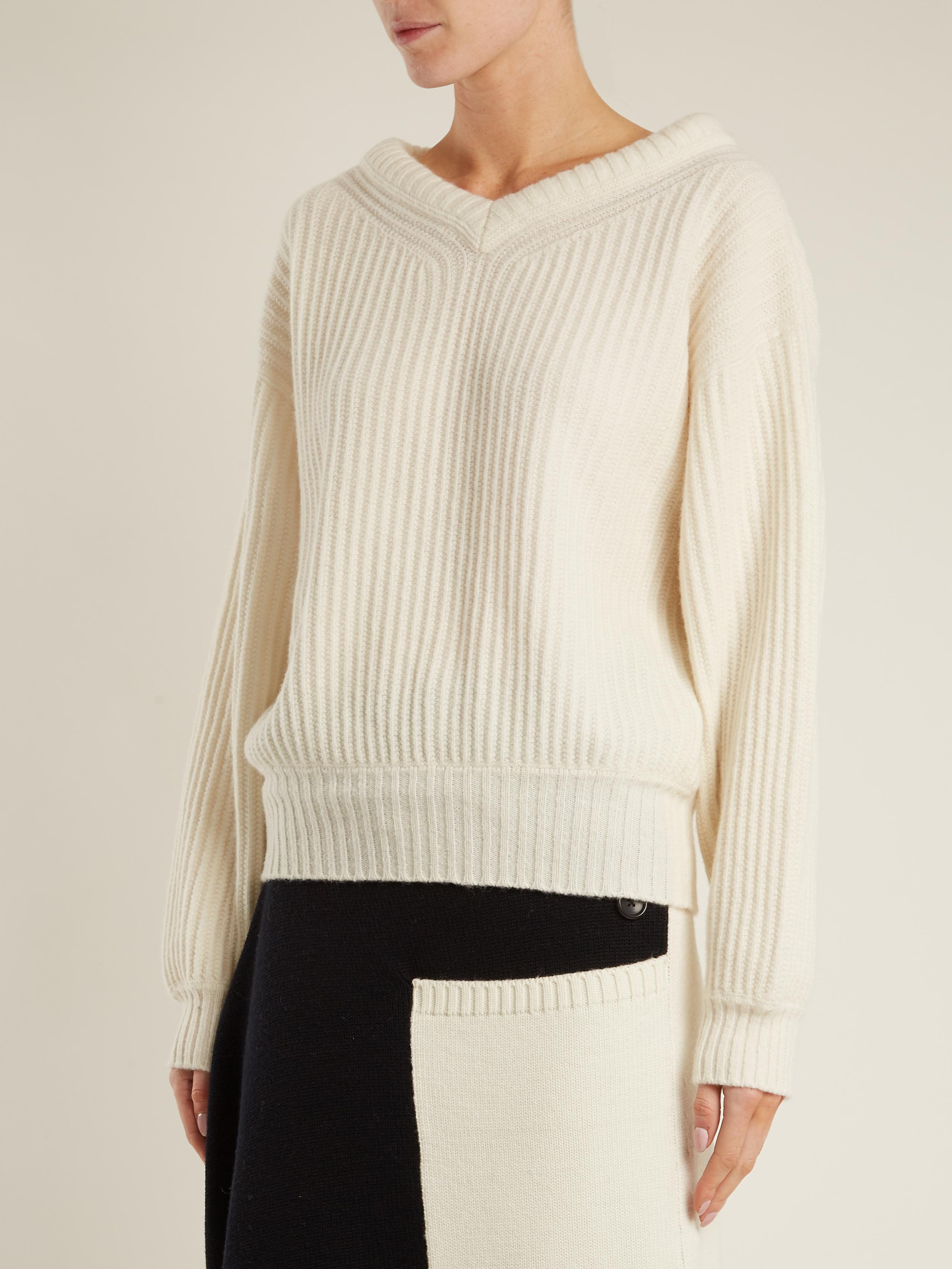 Lyst - Lemaire V-neck Chunky Wool-knit Sweater in White