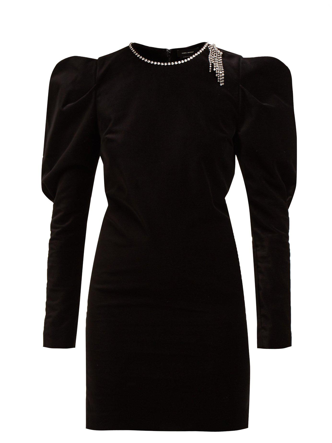 Isabel Marant Ziane Rhinestone Embellished Velvet Dress in Black - Lyst