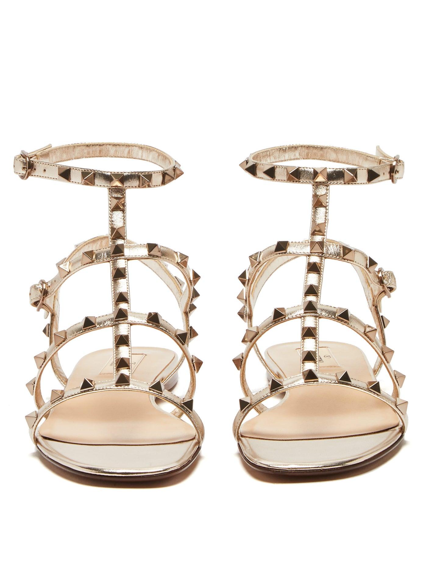 valentino garavani metallic rockstud flat sandals