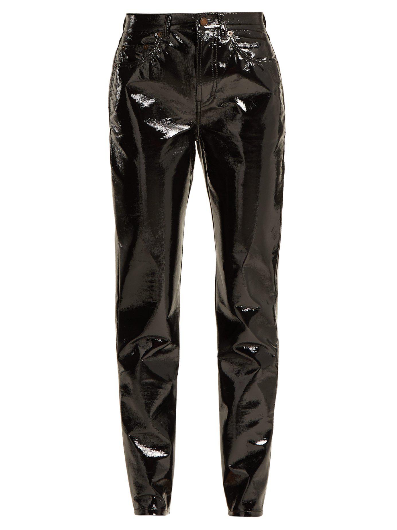 Saint Laurent High Rise Pvc Trousers in Black - Lyst