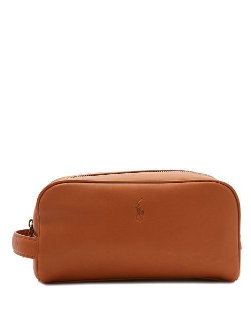 Polo Ralph Lauren Tan Pony Leather Shaving Bag Dopp Kit Toiletry Overnight New