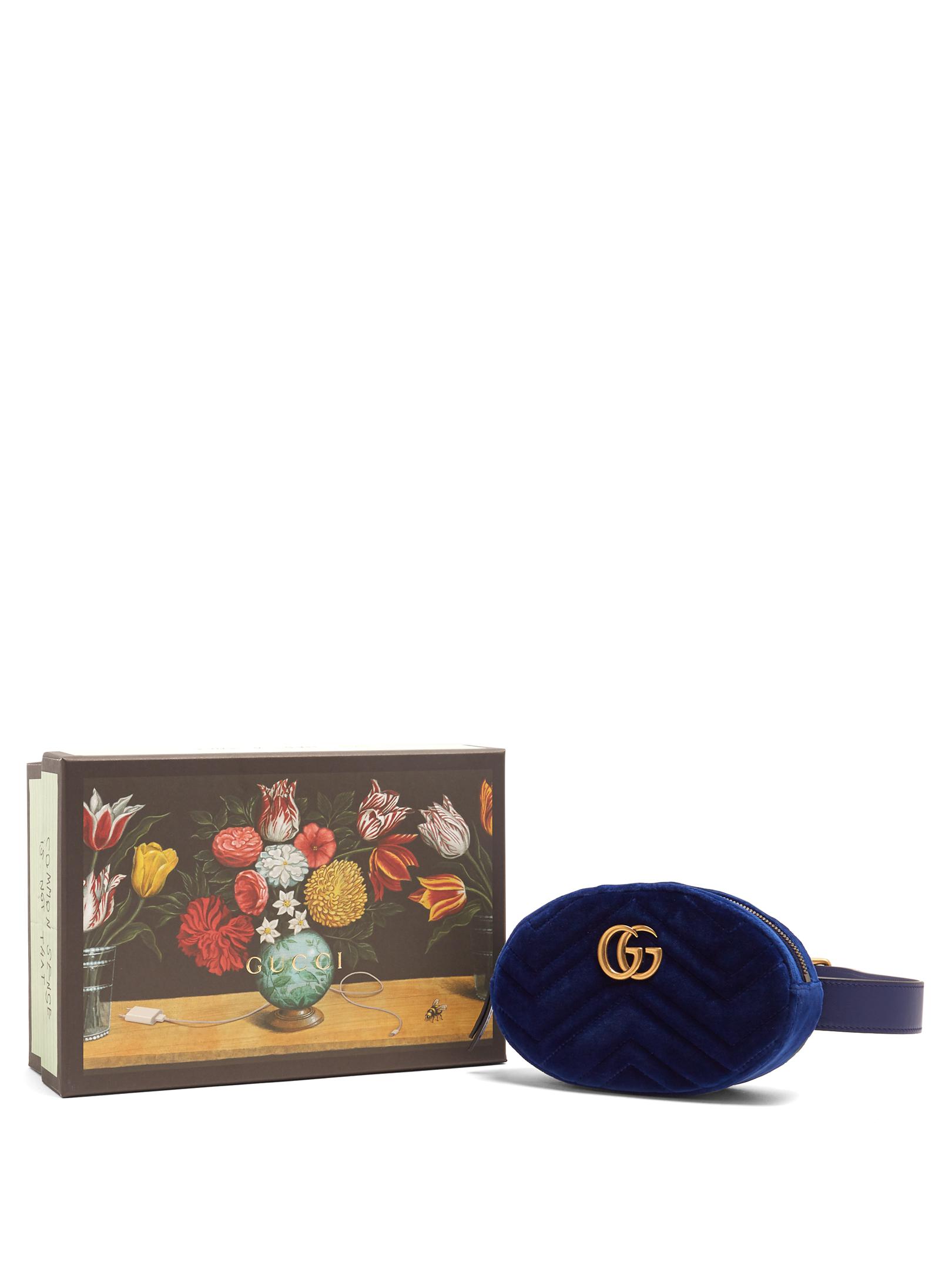 Gucci Gg Marmont Quilted-velvet Belt Bag in Blue - Lyst