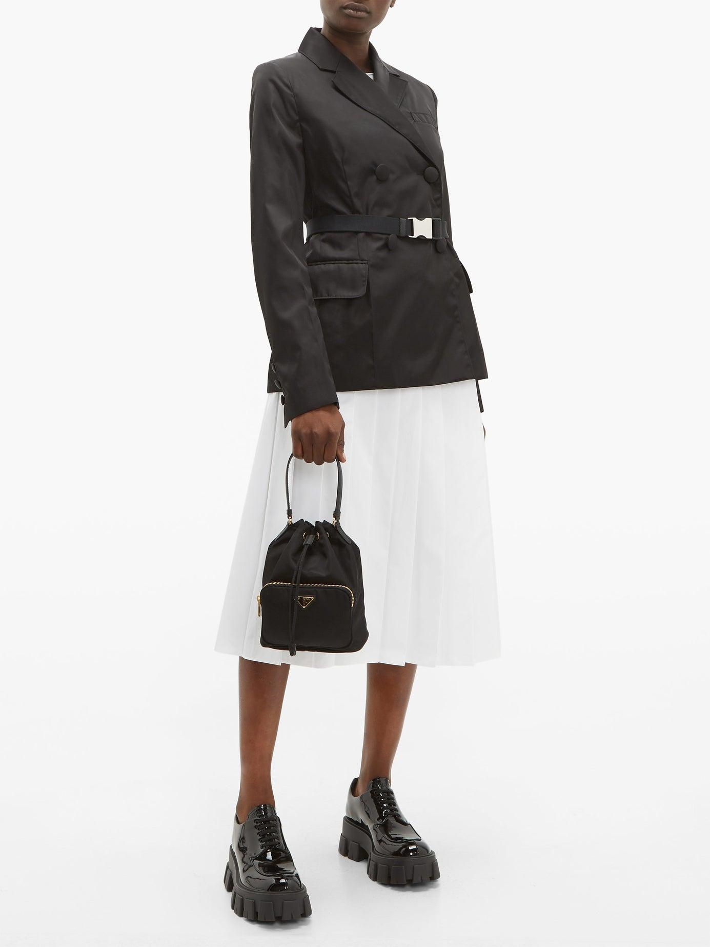 Prada Nylon And Leather Bucket Bag in Black - Lyst