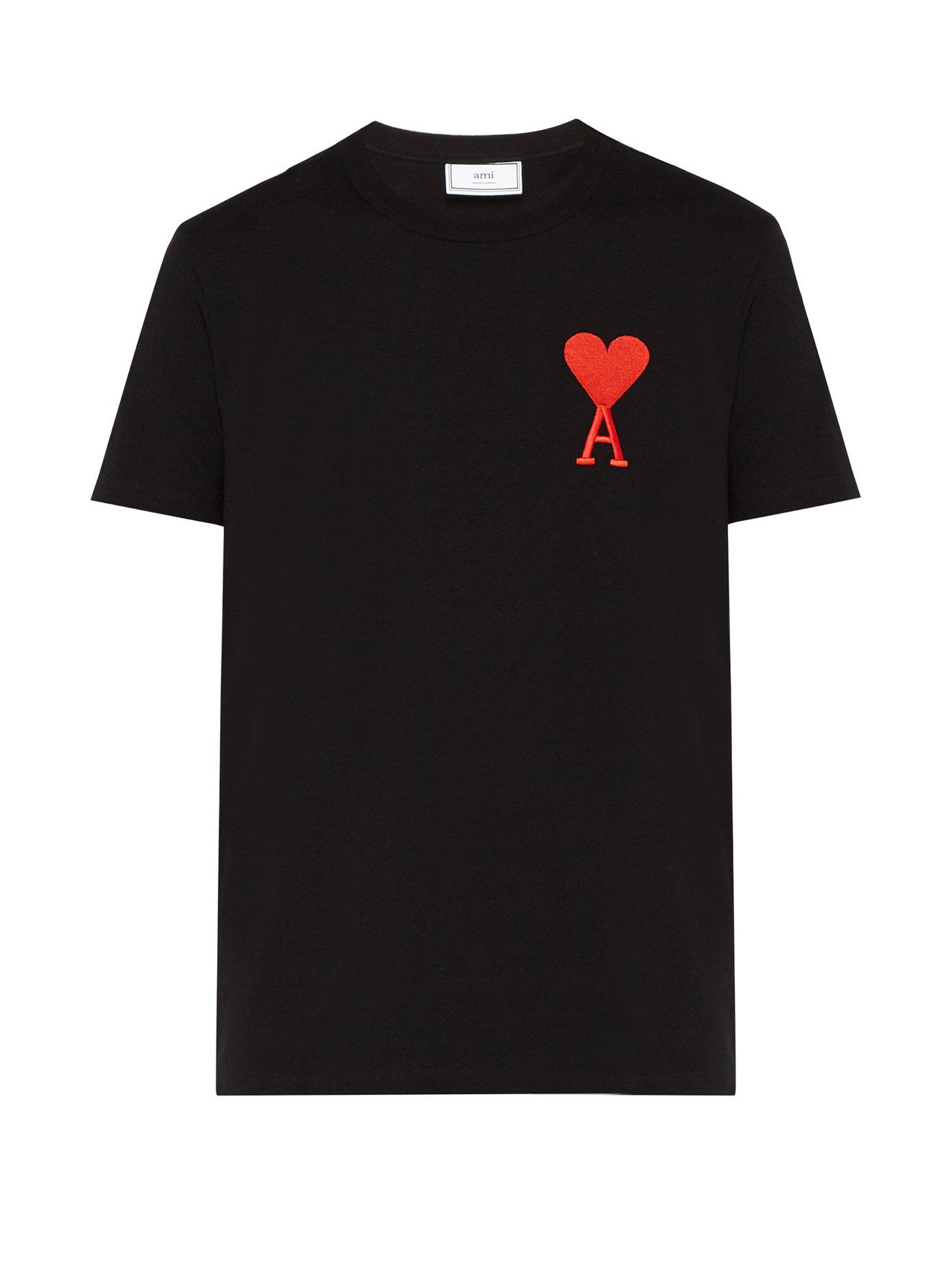 AMI Embroidered Heart Logo Cotton T Shirt in Black for Men - Lyst