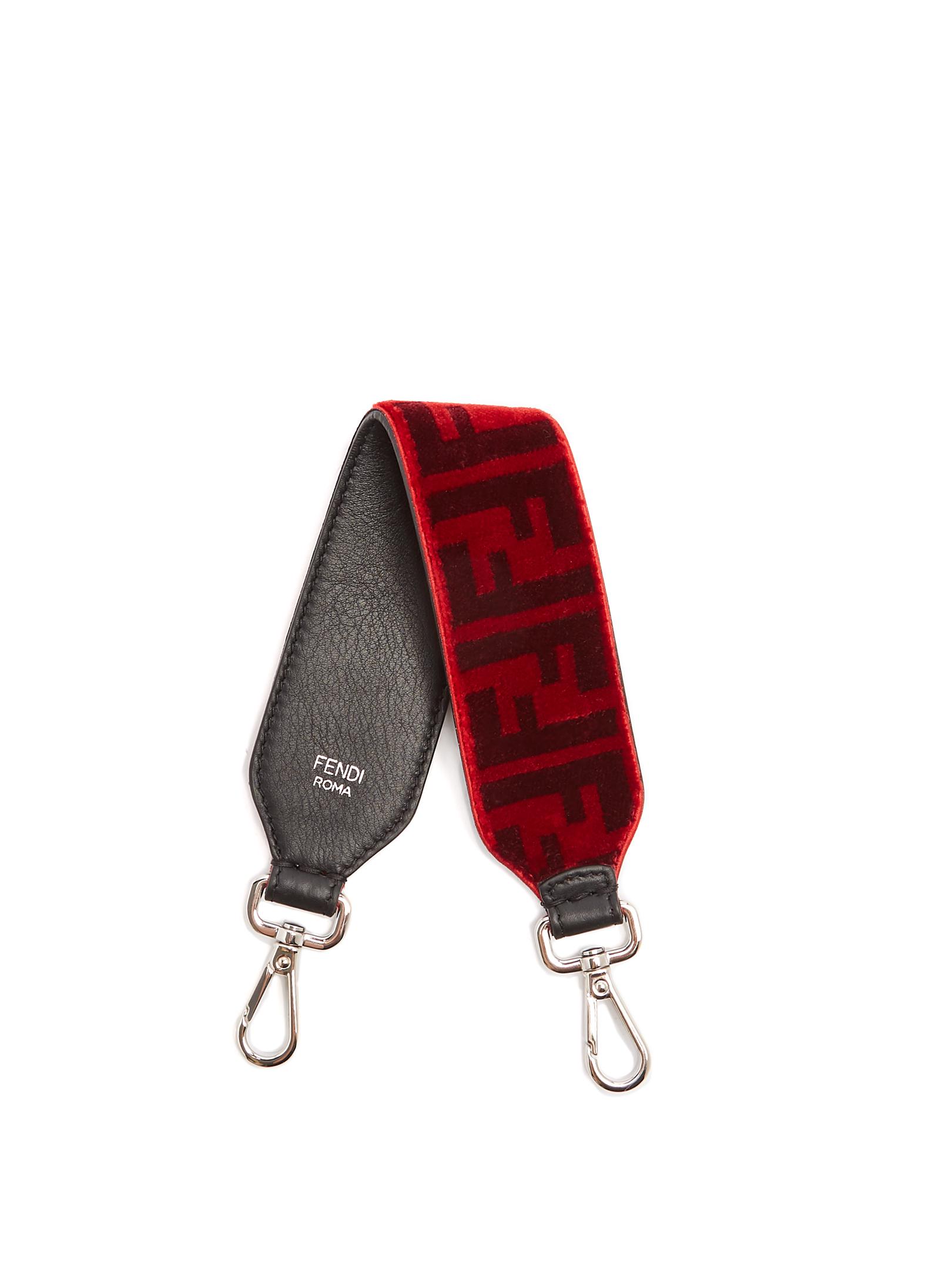 Fendi Strap You Logo-print Velvet Short Bag Strap in Red | Lyst