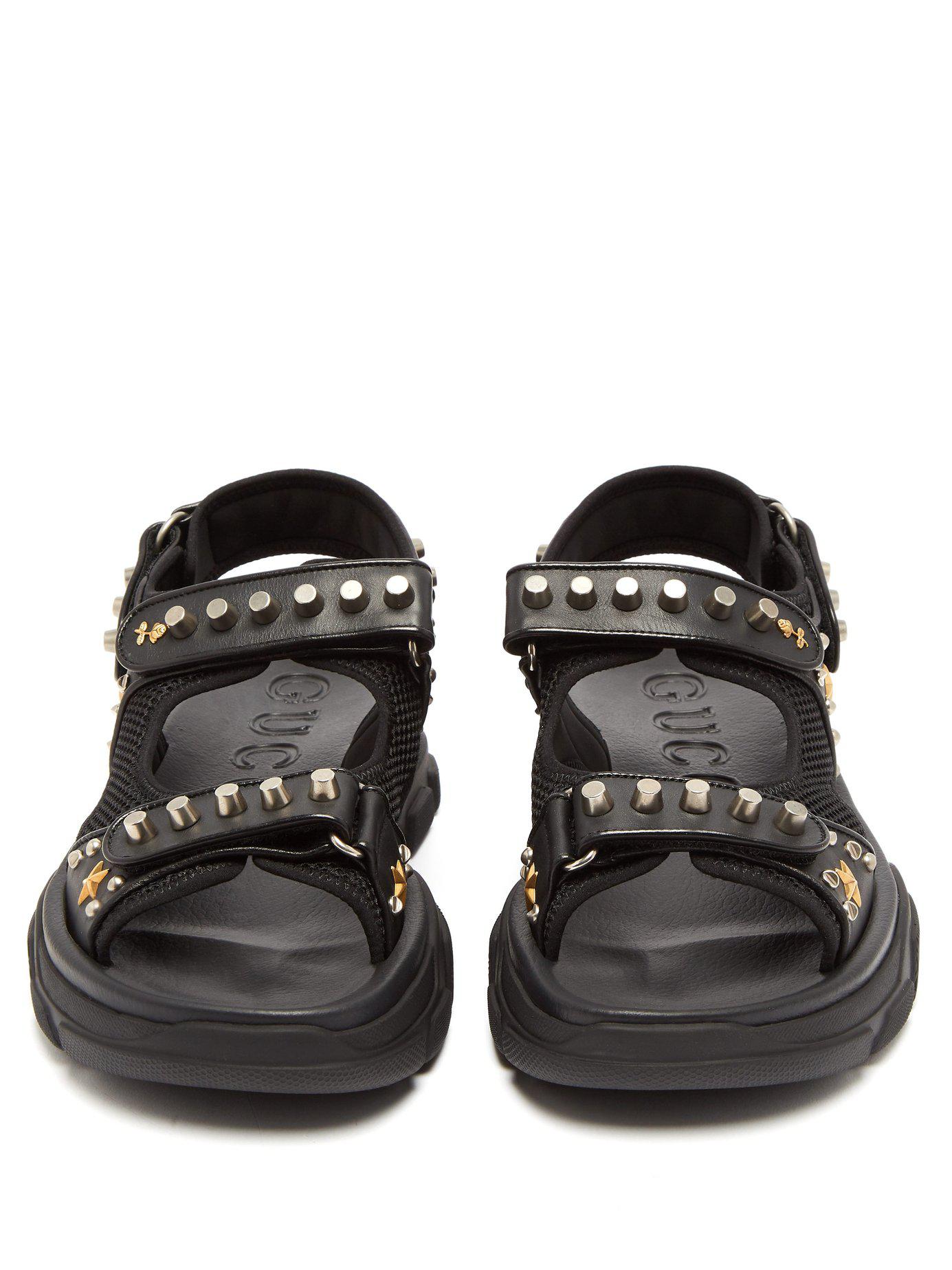 Lyst - Gucci Studded Leather & Mesh Sandals in Black for Men