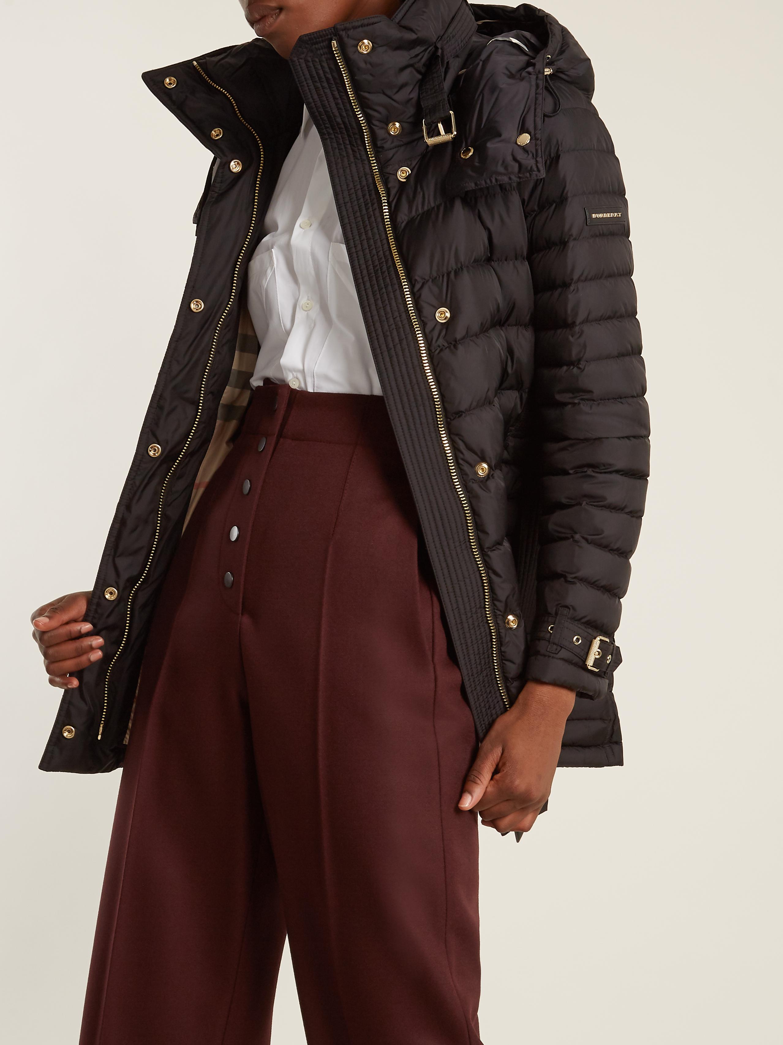 Burberry Synthetic Harrowden Belted Quilted Down Coat in Black - Lyst