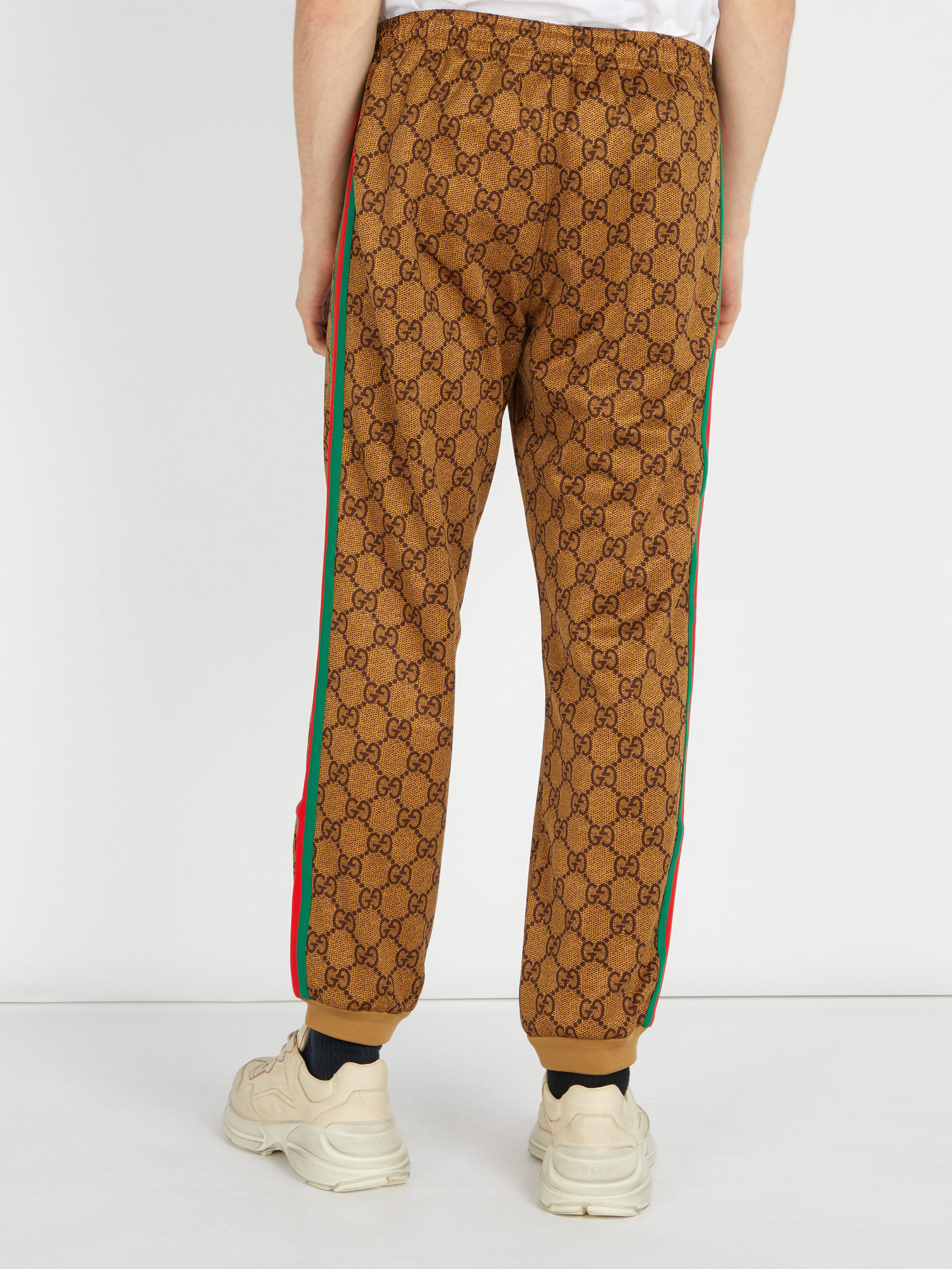 Gucci GG Supreme Print Cotton Blend Sweat Pants in Brown for Men Lyst