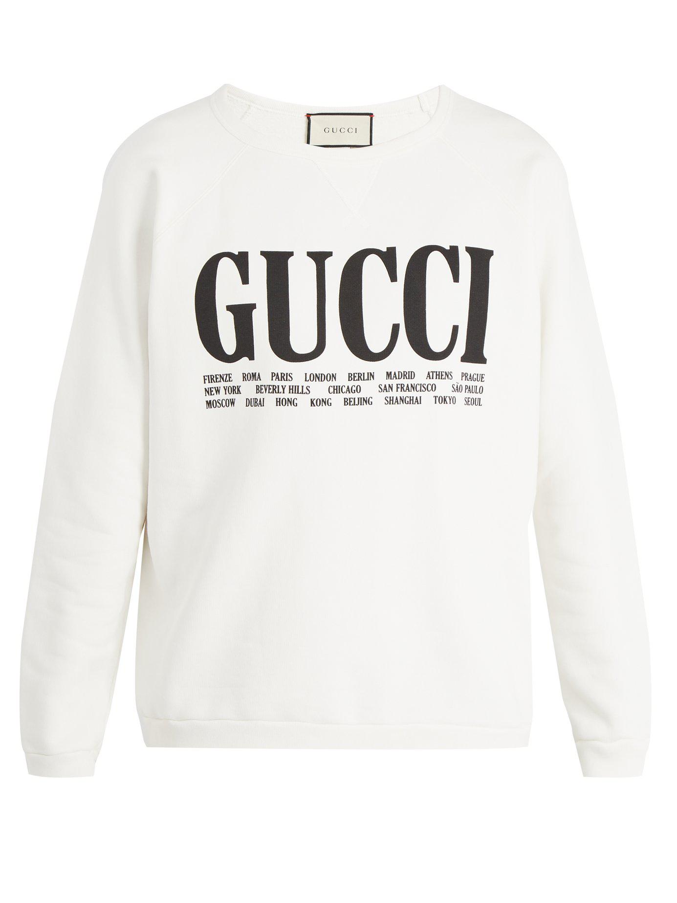 Lyst - Gucci Logo-print Crew-neck Cotton Sweatshirt in White for Men
