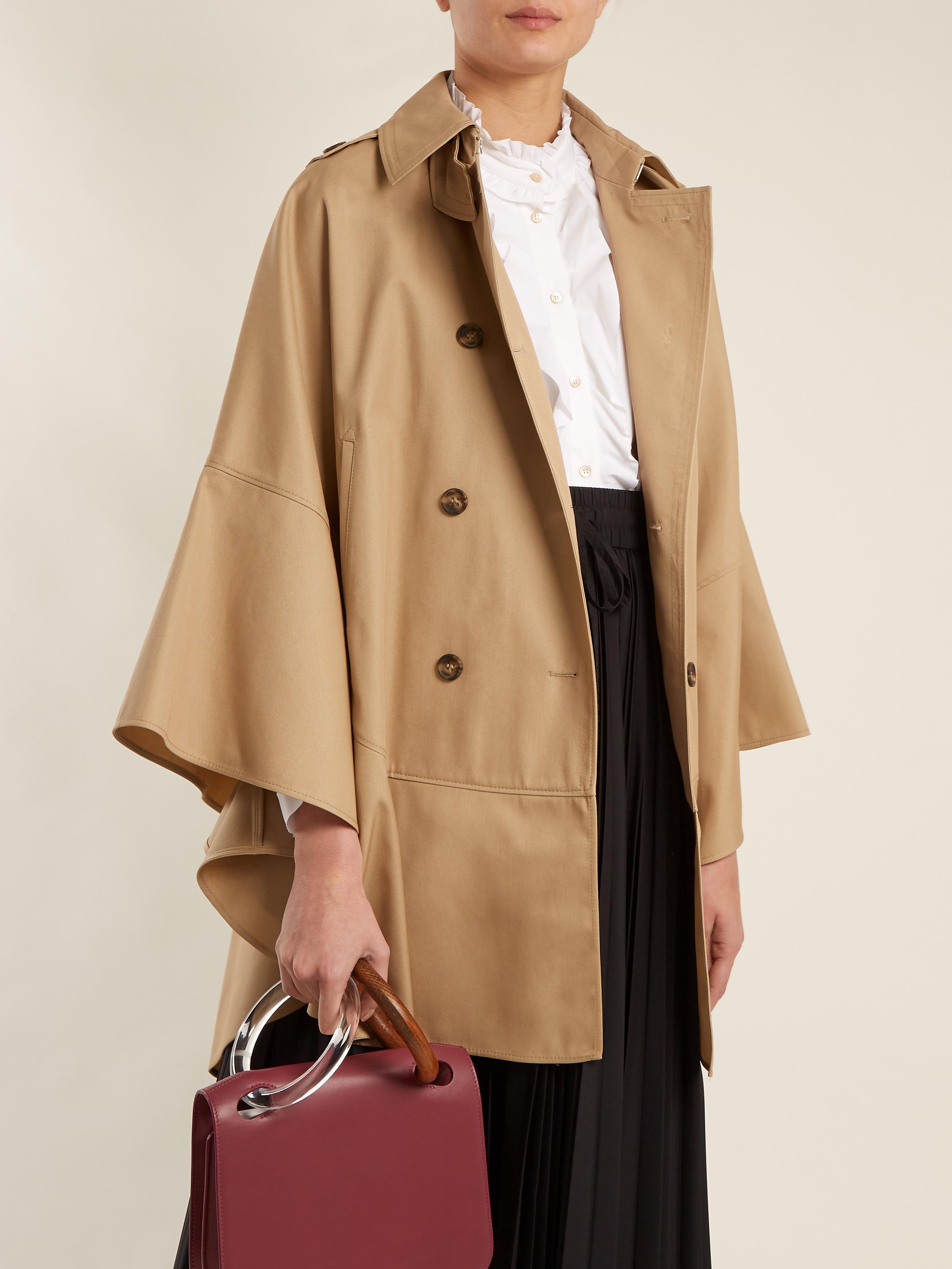 natural double-breasted trench cape - lyst