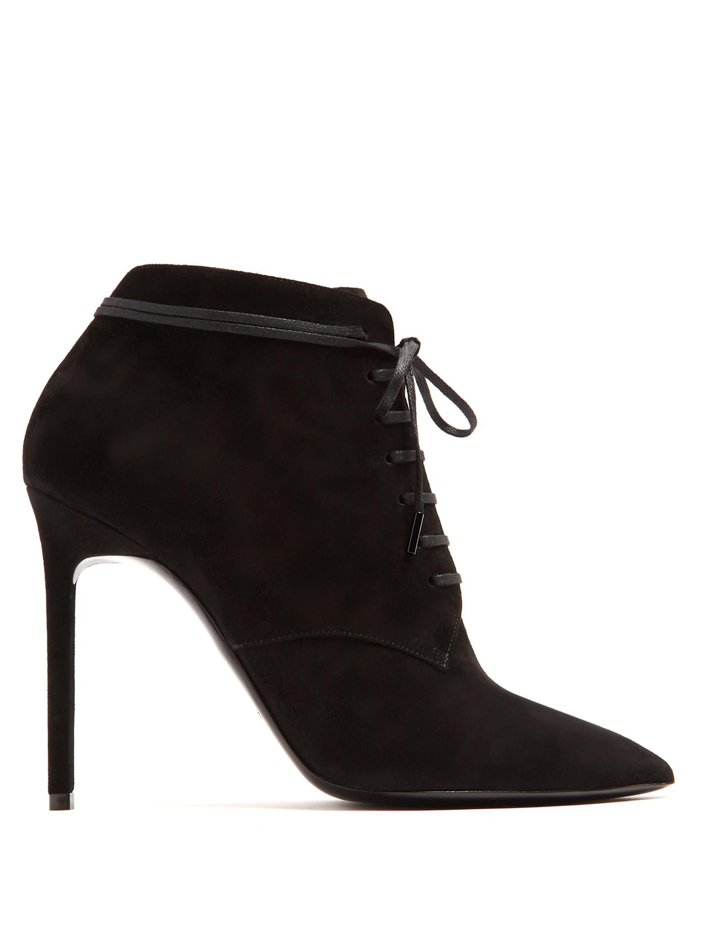 Saint laurent Anja Suede Lace-up Ankle Boots in Black | Lyst