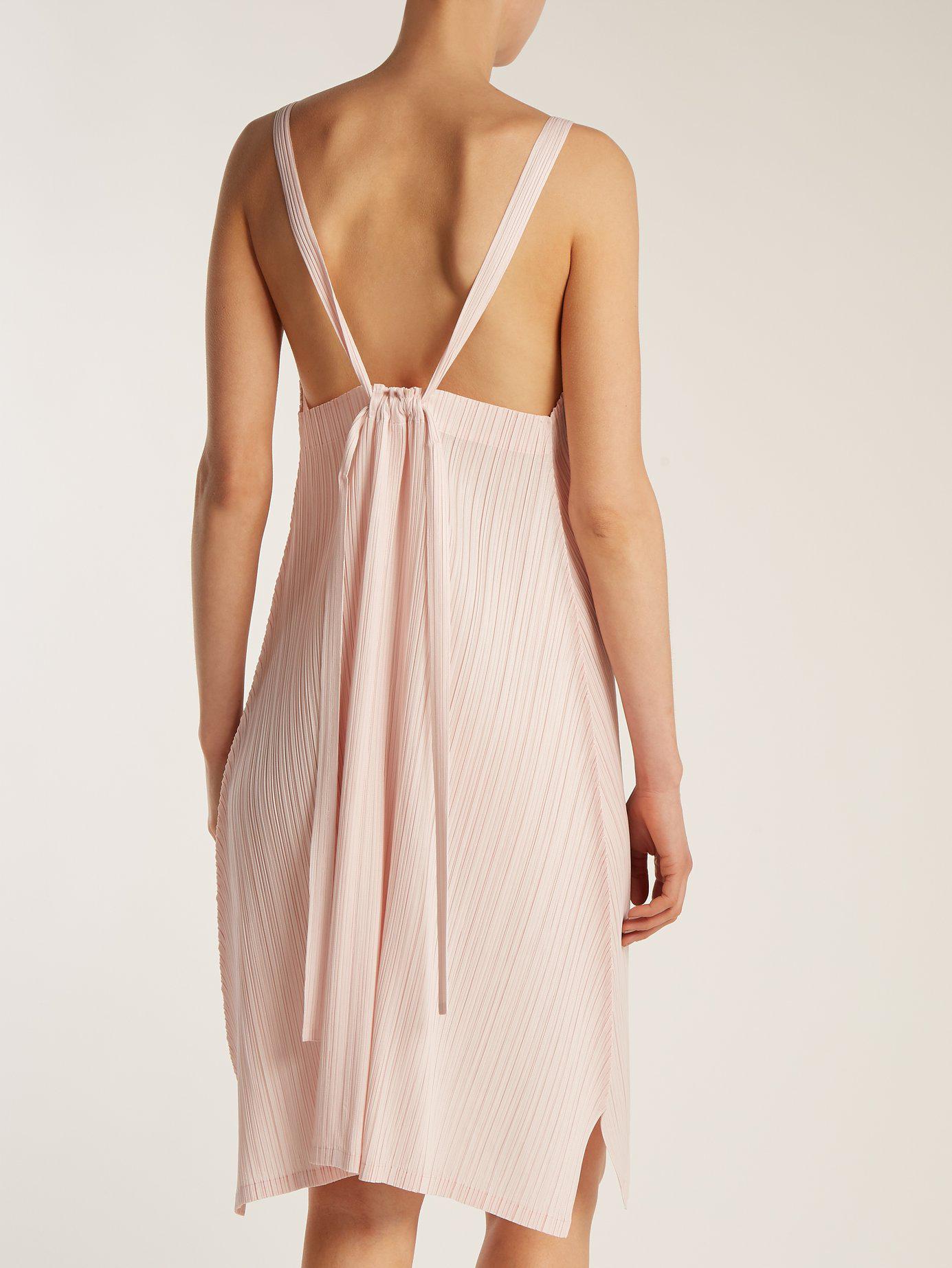 Pleats Please Issey Miyake Pleated Tie Back Dress in Pink - Lyst