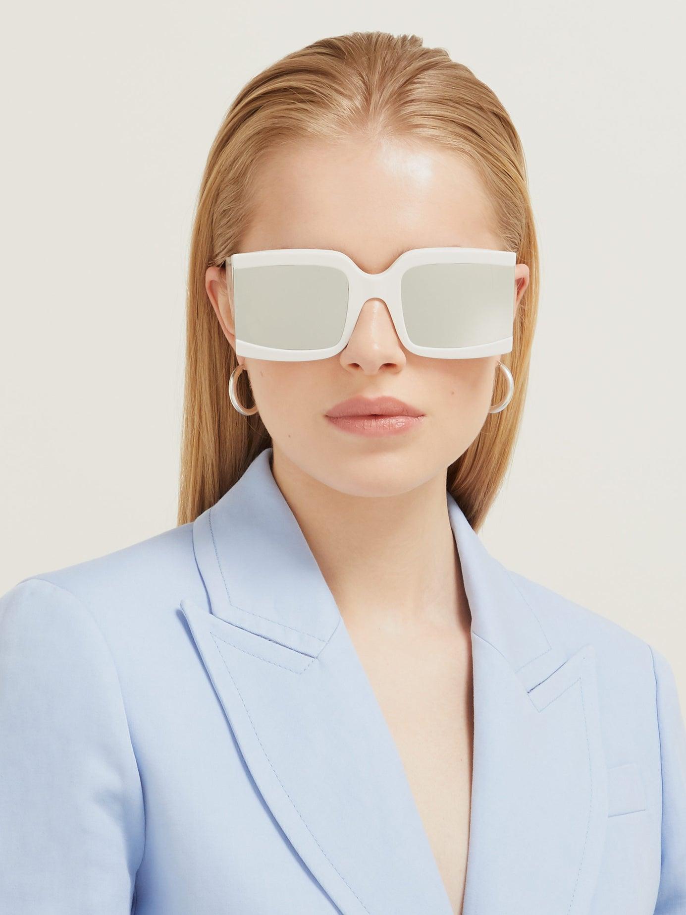 Céline Reflective Lens Square Acetate Sunglasses in White - Lyst