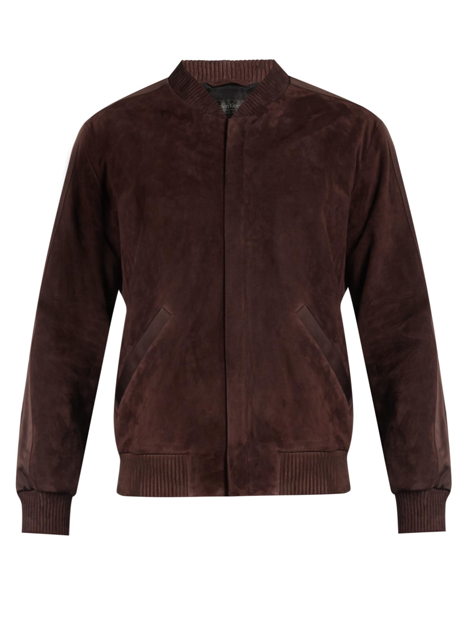 Lyst - Calvin Klein Satin-trimmed Suede Bomber Jacket for Men