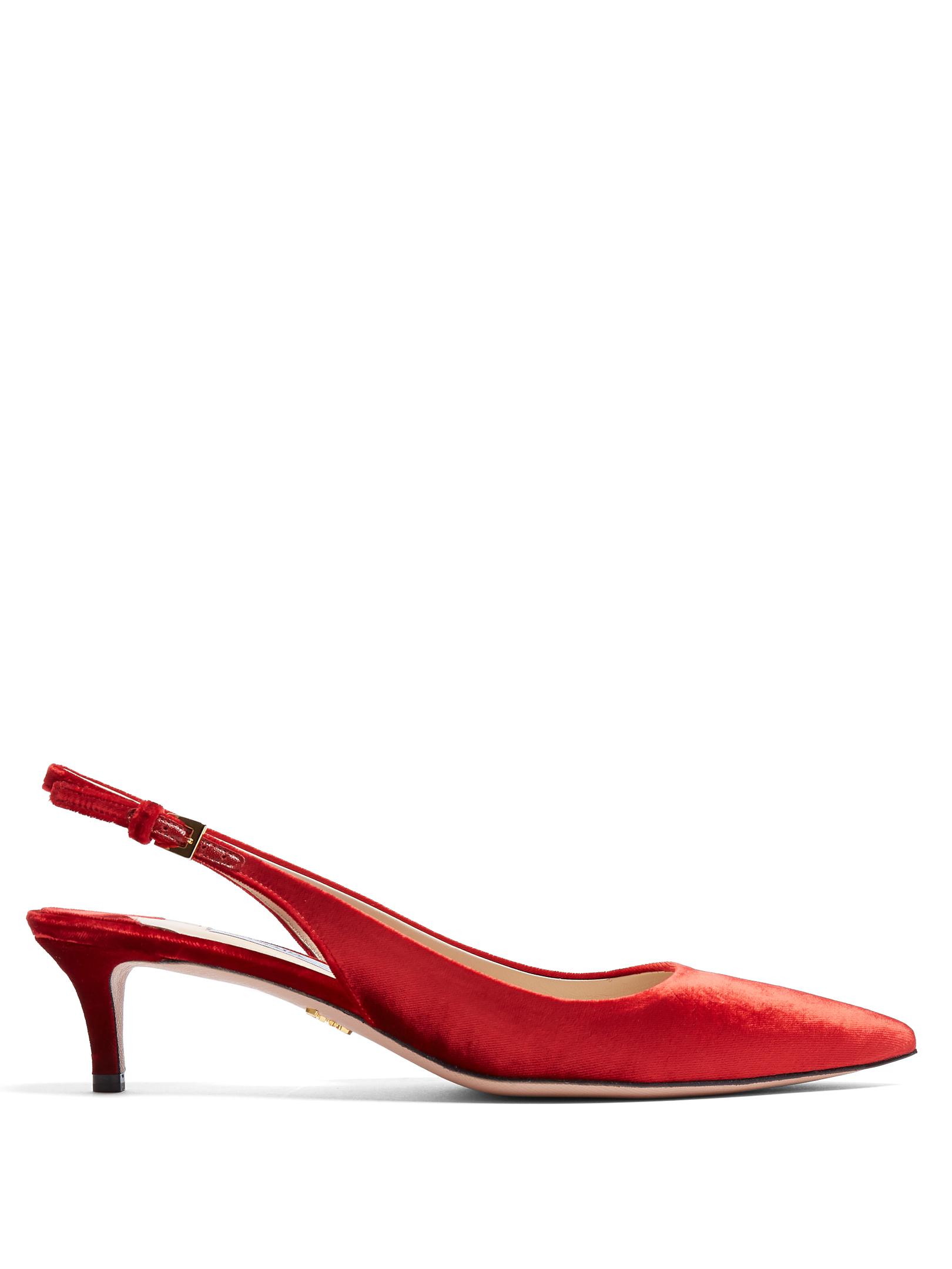 Prada Point-toe Slingback Kitten-heel Velvet Court Shoes in Red | Lyst