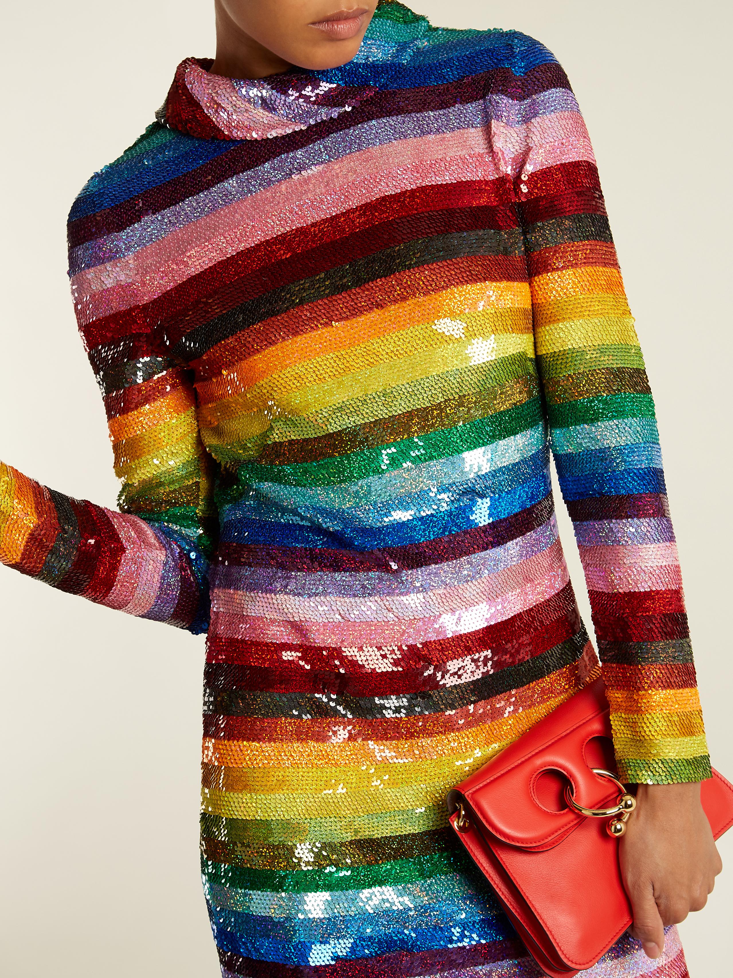 Lyst Ashish Rainbow Striped Sequin Embellished Silk Mini Dress