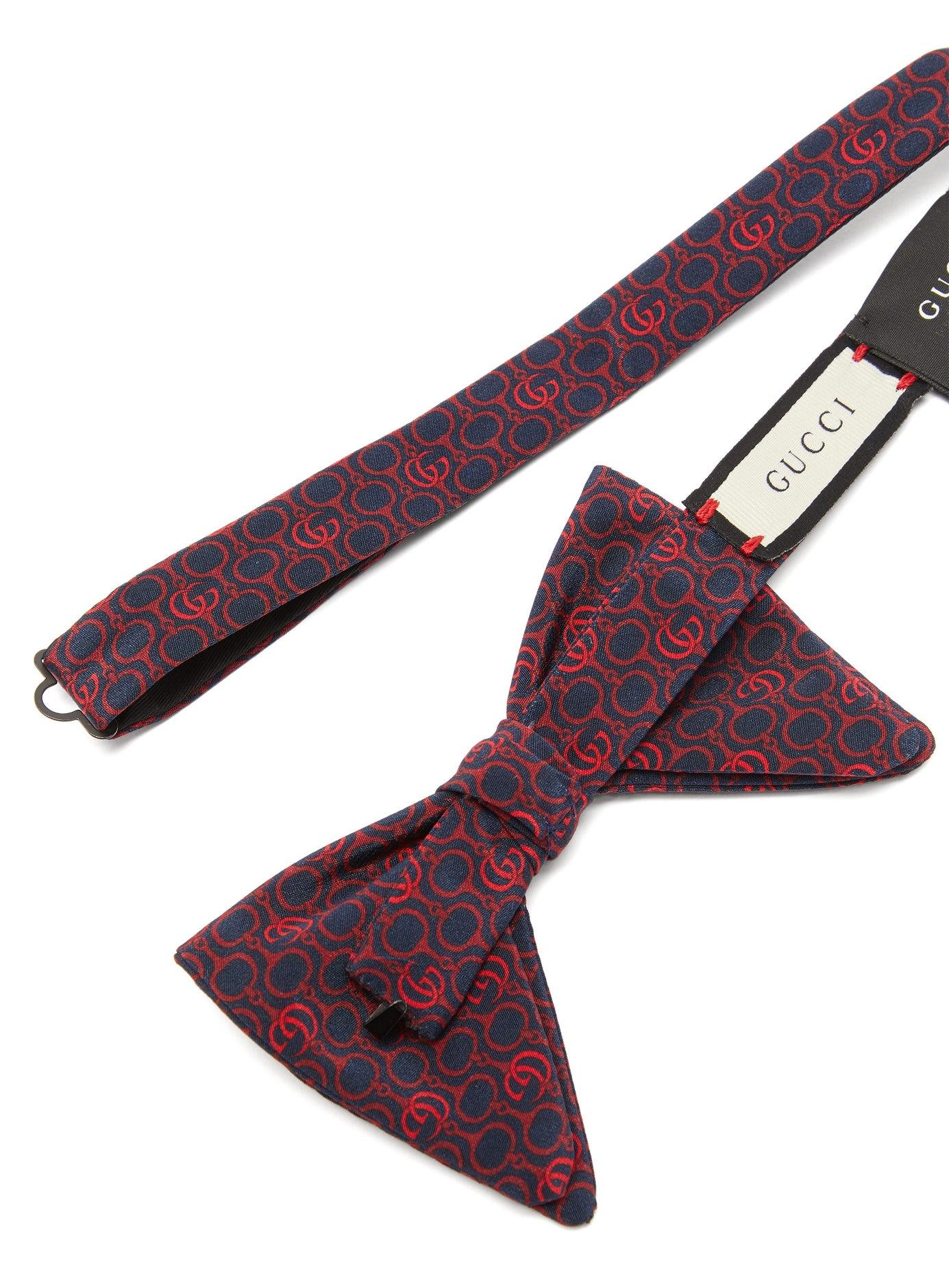 Gucci Horsebit And Gg Print Silk Twill Bow Tie in Blue for Men Lyst