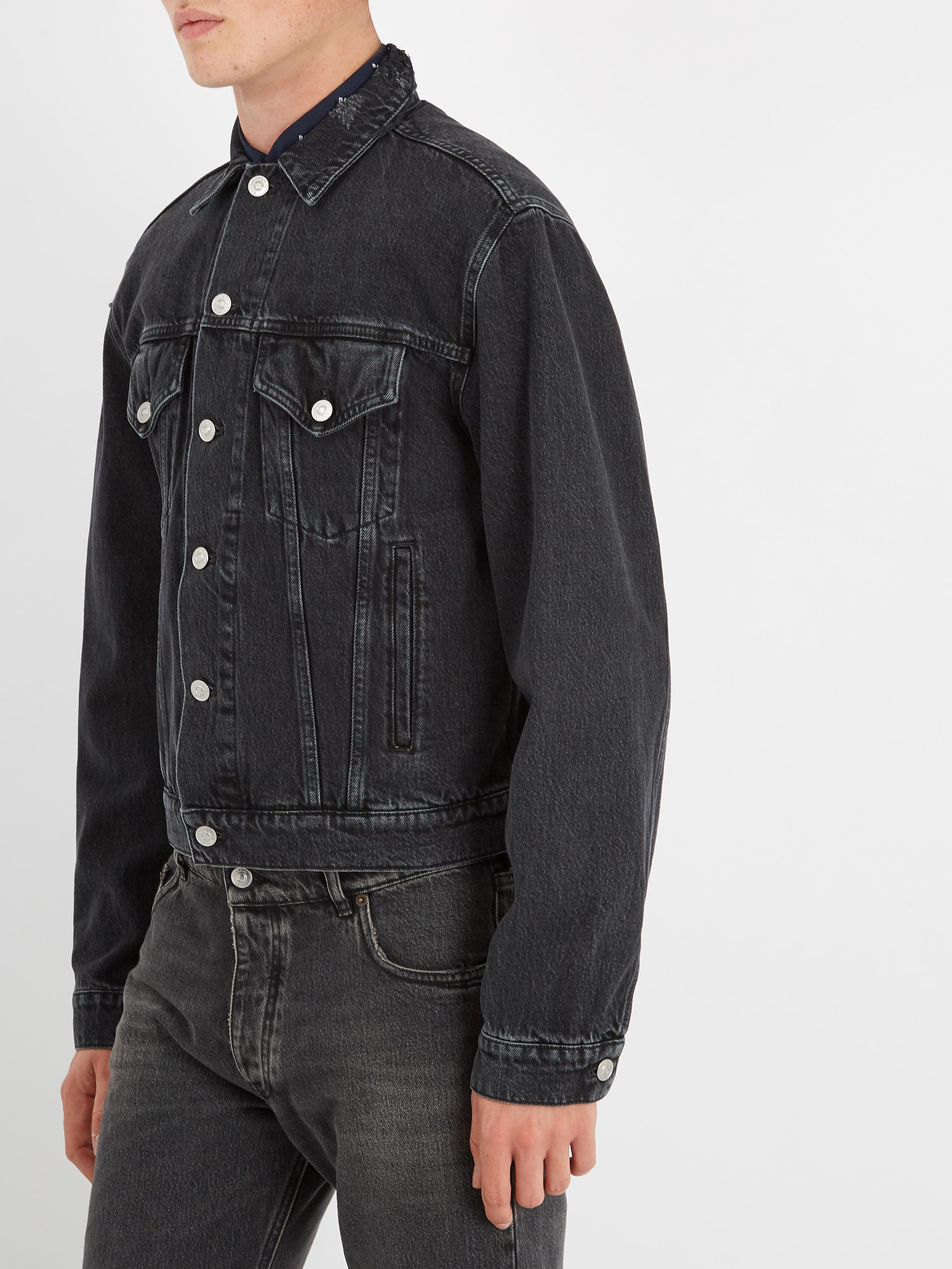 Balenciaga Sinners-embroidered Denim Jacket in Gray for Men - Lyst