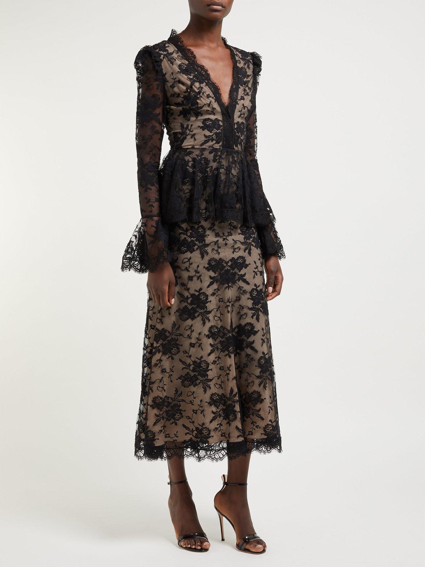 Lyst - Alexander McQueen Sarabande Lace V Neck Peplum Dress in Black