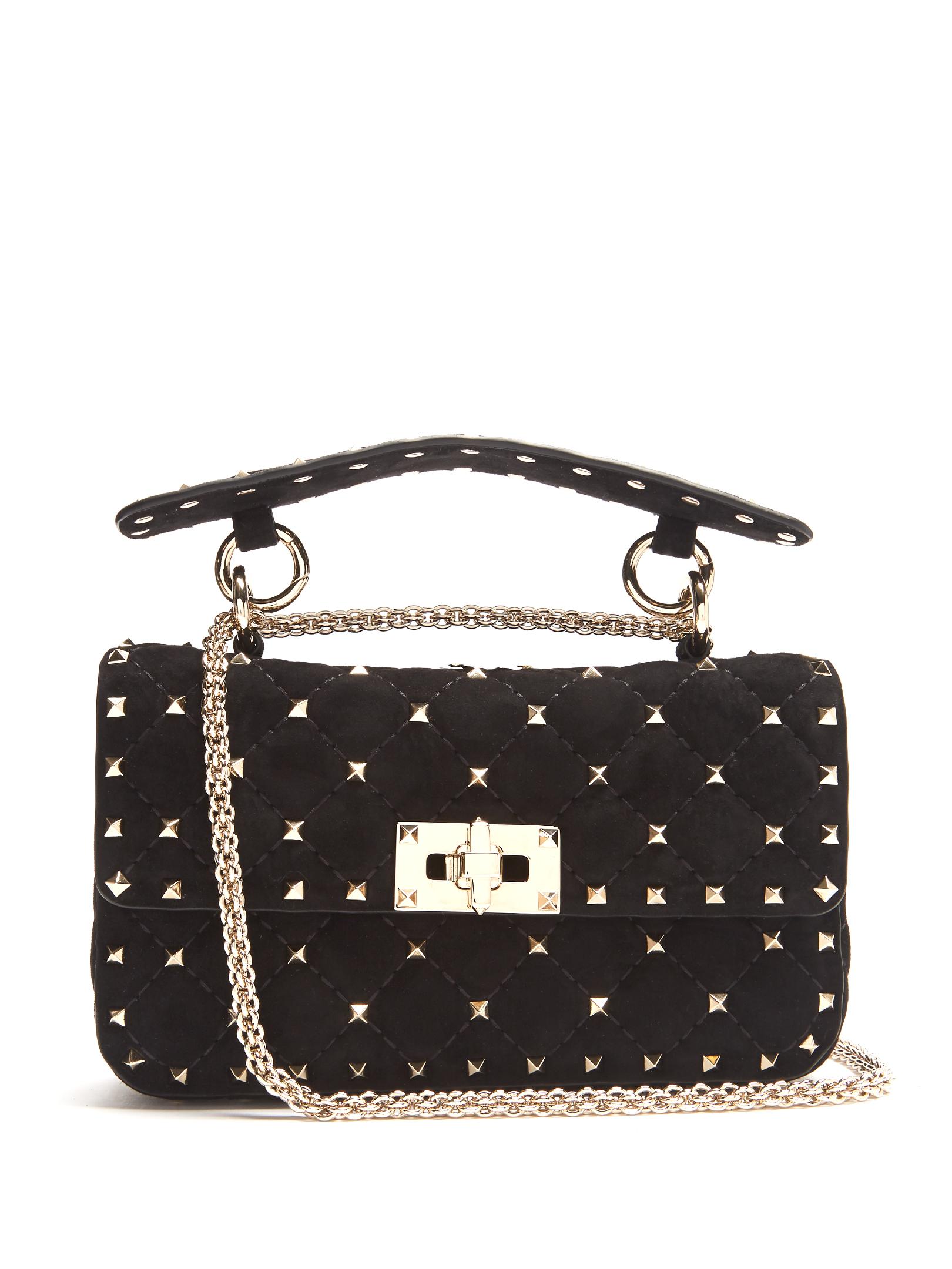 Lyst - Valentino Rockstud Spike Small Quilted-suede Shoulder Bag in Black