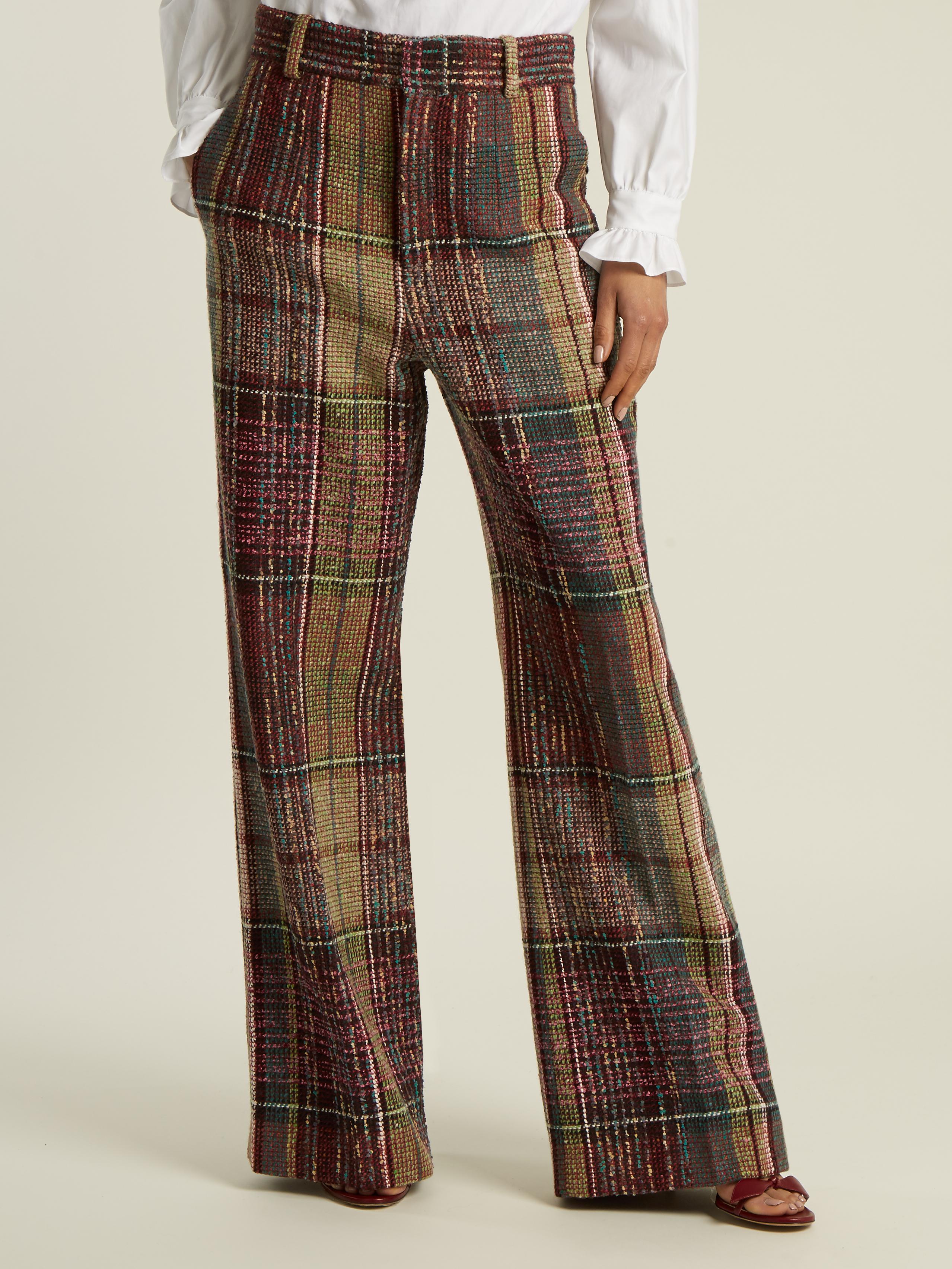 Lyst - Chloé Wide-leg Wool-blend Tweed Trousers in Brown