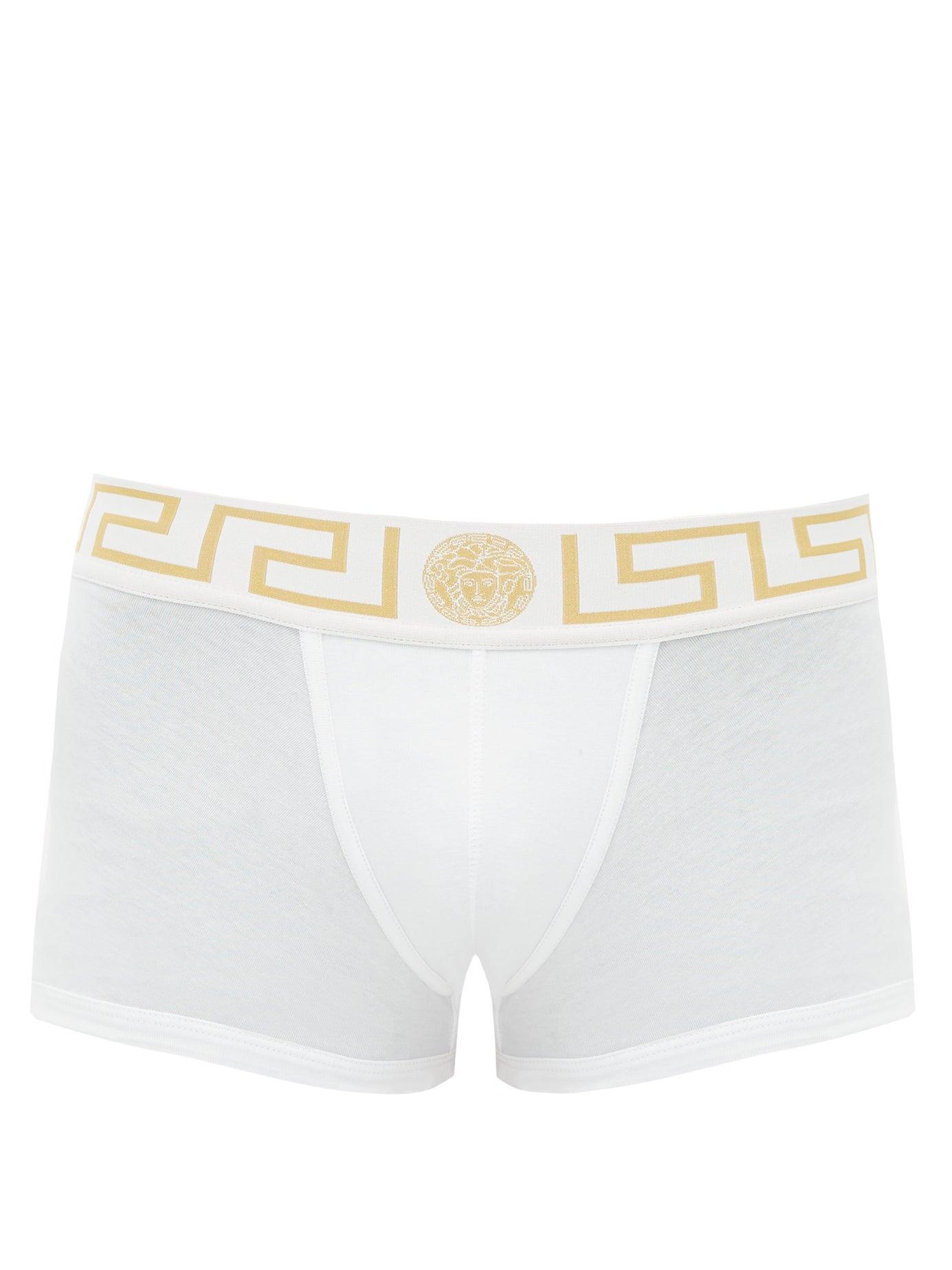 Versace Logo Jacquard Cotton Blend Jersey Boxer Briefs in White for Men ...