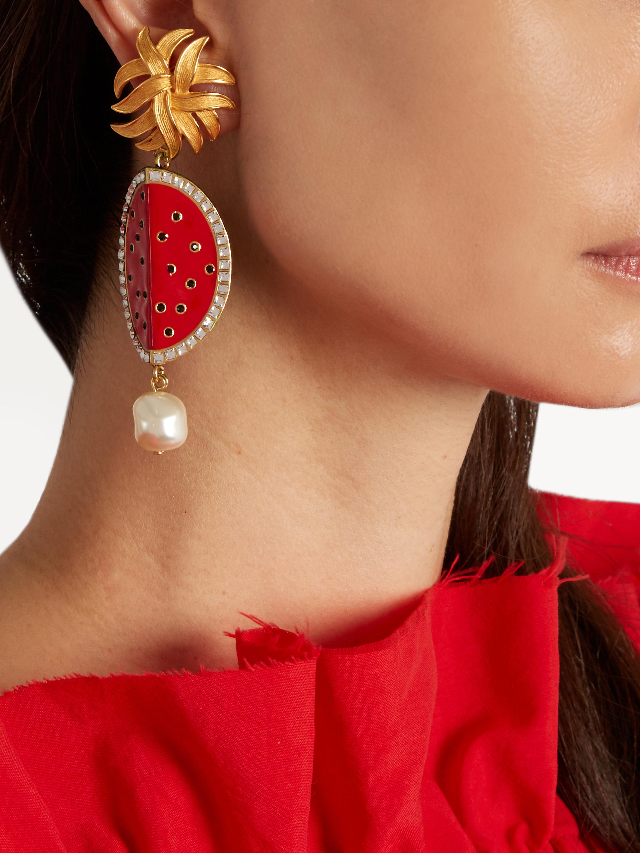 Lyst Dolce & Gabbana Watermelon And Fauxpearl Clipon Earrings in Red