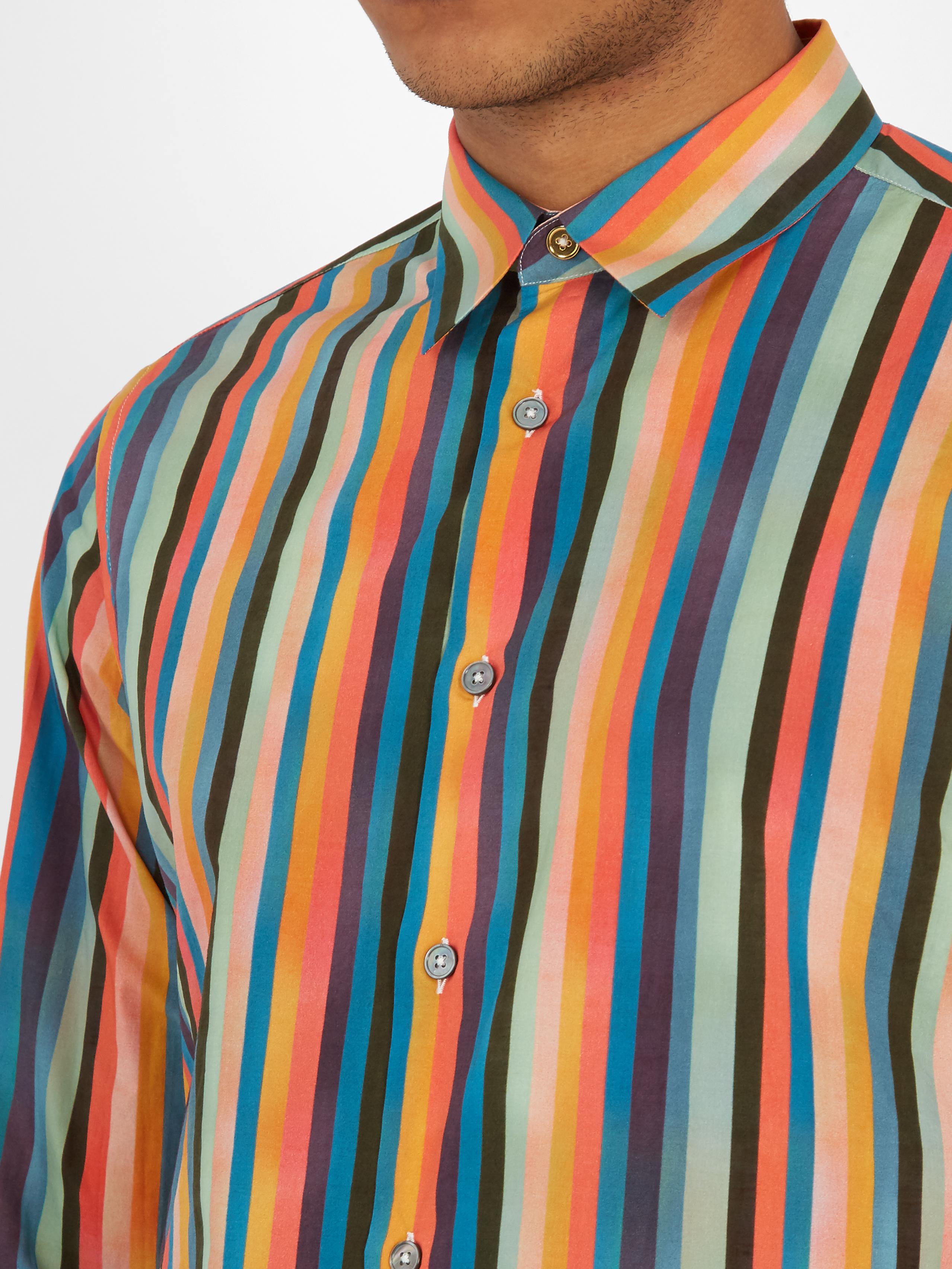 Paul Smith Artist Stripe-print Single-cuff Cotton Shirt in Blue for Men ...