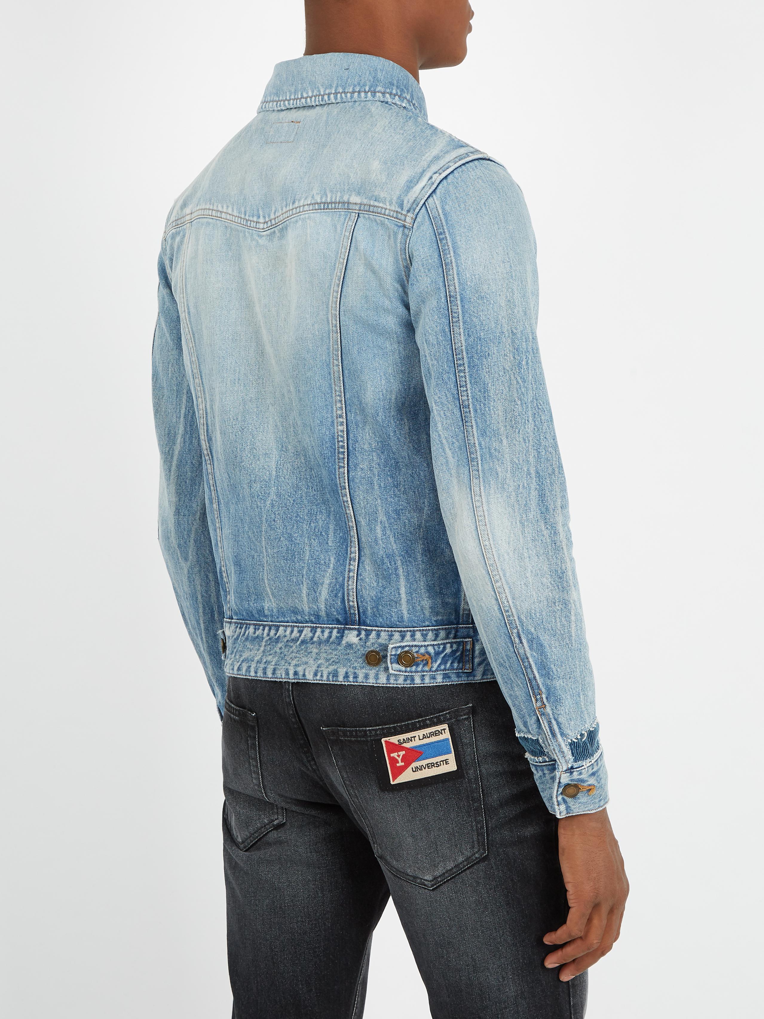 lyst laurent distressed denim jacket in blue for lyst laurent distressed denim jacket in blue for