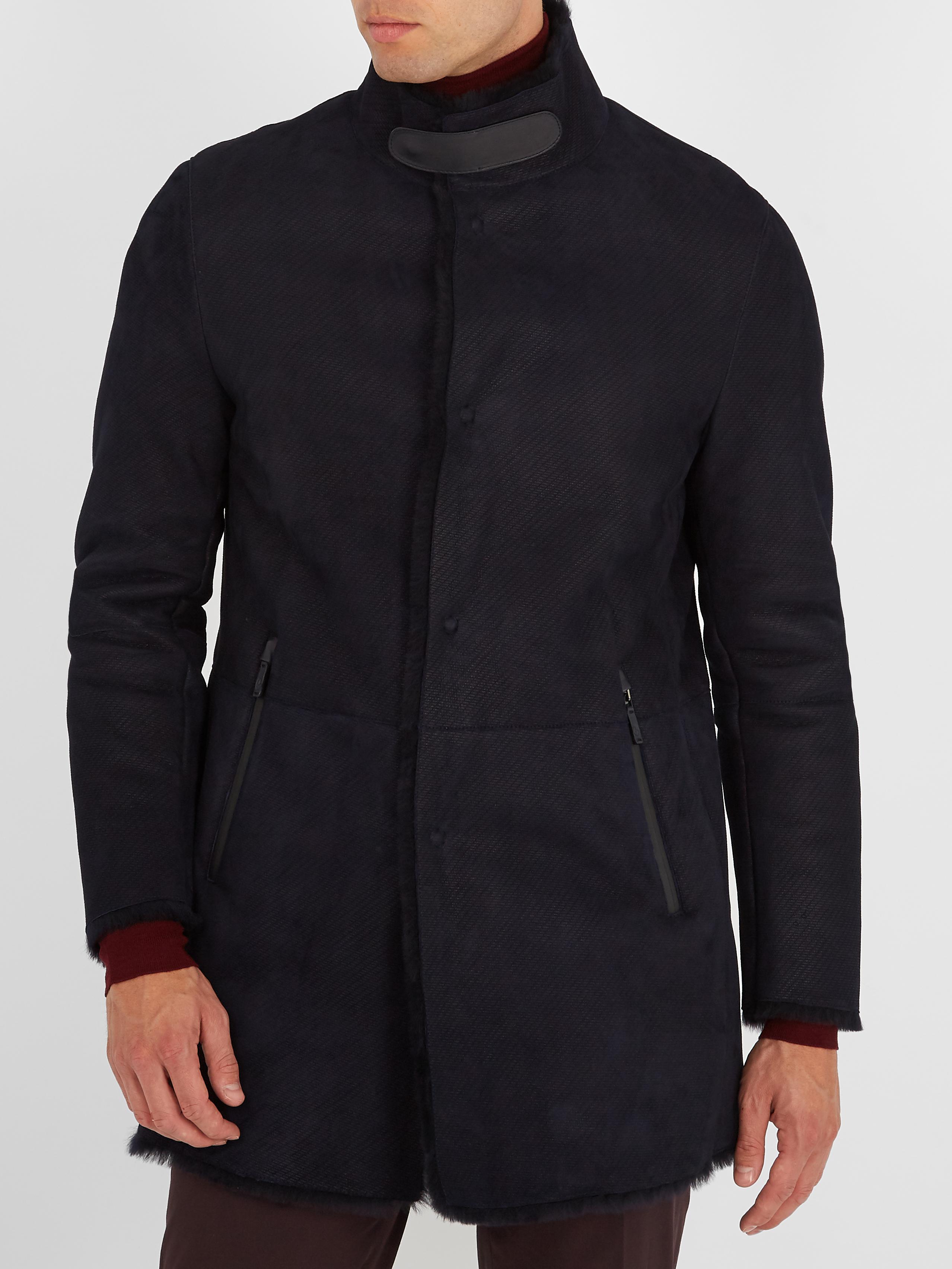 Giorgio Armani High-neck Shearling Coat in Blue for Men - Lyst