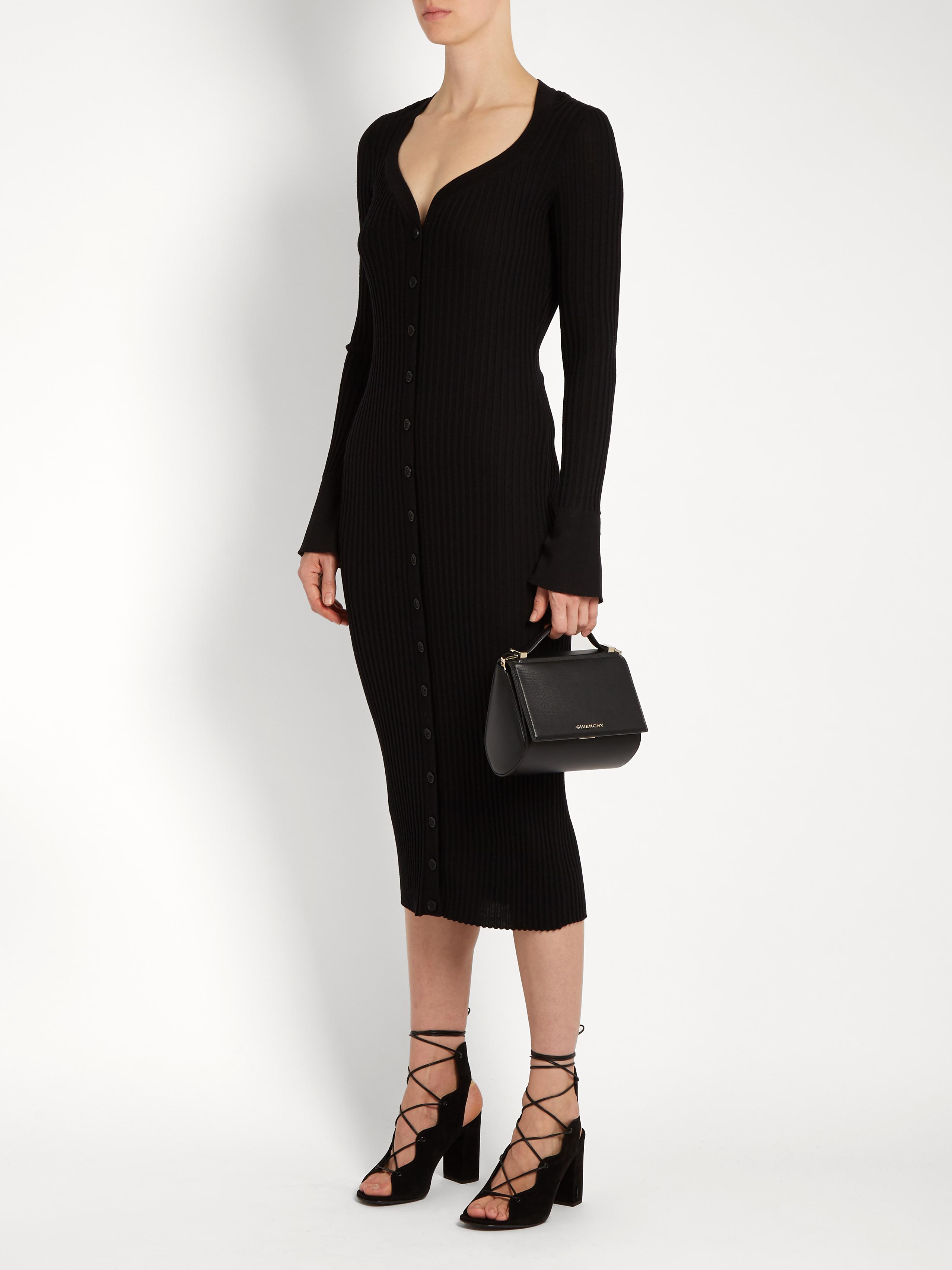 Lyst - Givenchy Deep V-neck Ribbed-knit Wool Midi Dress in Black