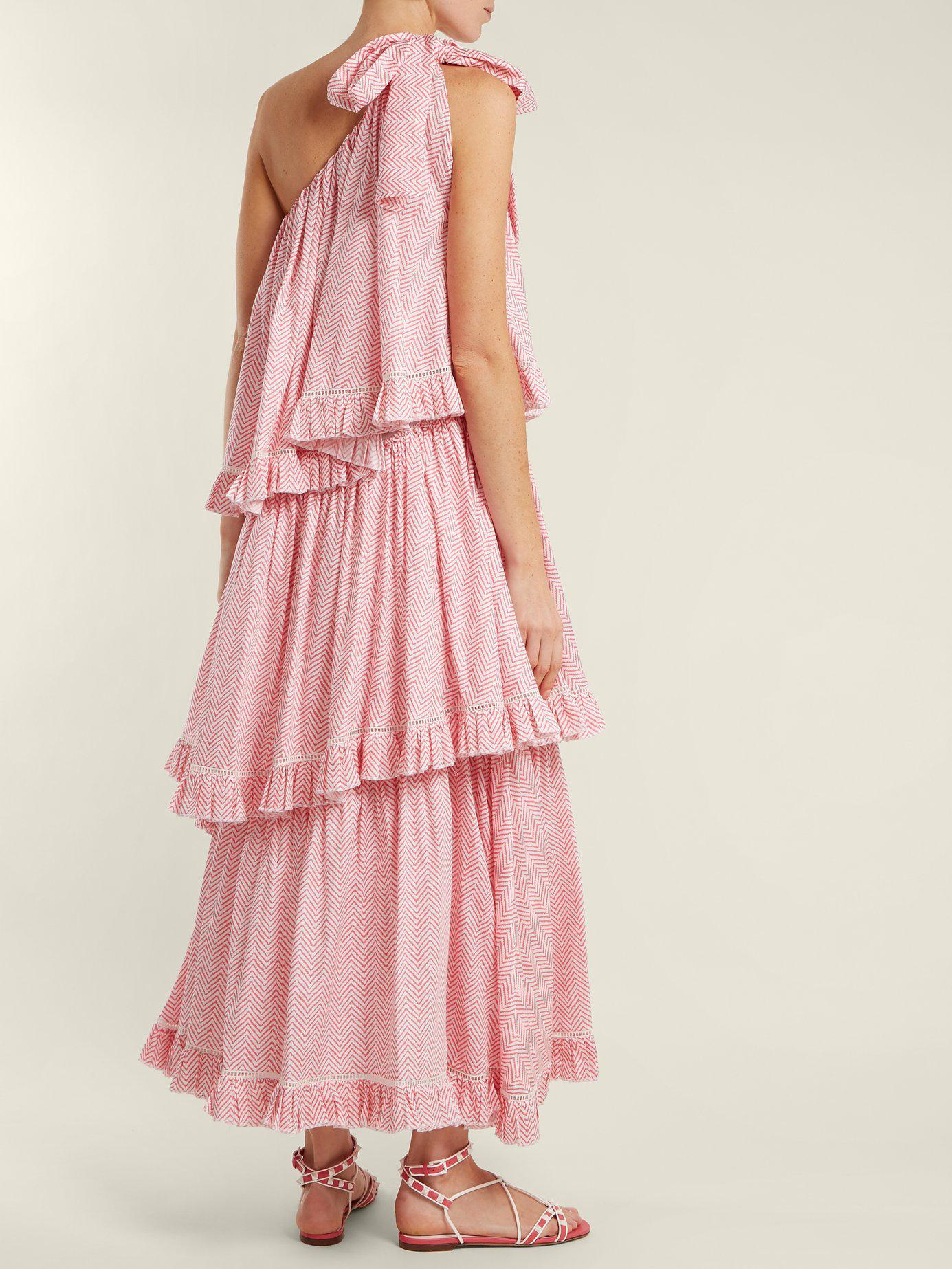 Pink Chevron One Shoulder Dress